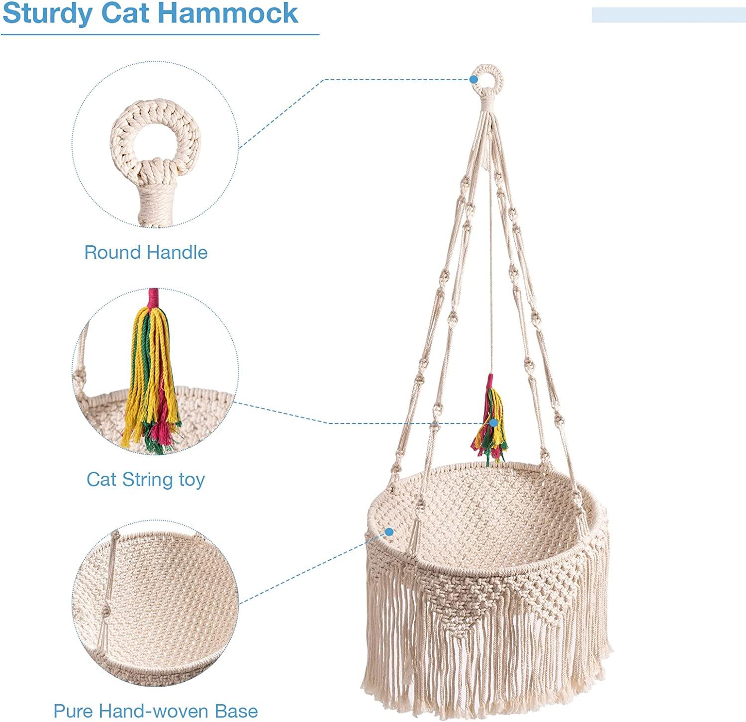 MewooFun Macrame Cat Hammock Hanging Cat Bed for Indoor Cats Boho Cat