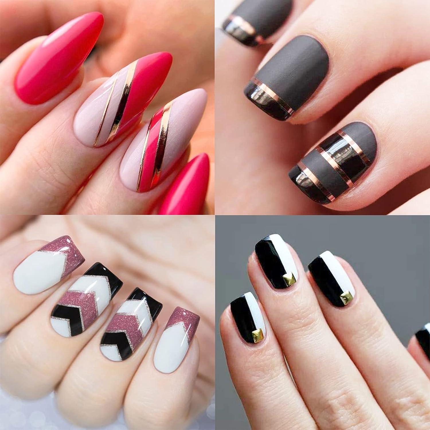 1422 Pcs French Tip Nail Guides, Self-Adhesive French Moon Shaped V-Shaped  Manicure Strip Stickers for Edge Auxiliary Black DIY Decoration Stencil