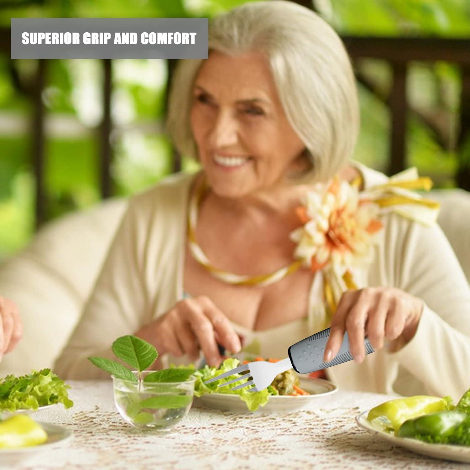 Jetisva Easy Grip Cutlery Set of 4 Gray Disability Aids with Knife Fork Spoon Large Wide Handled