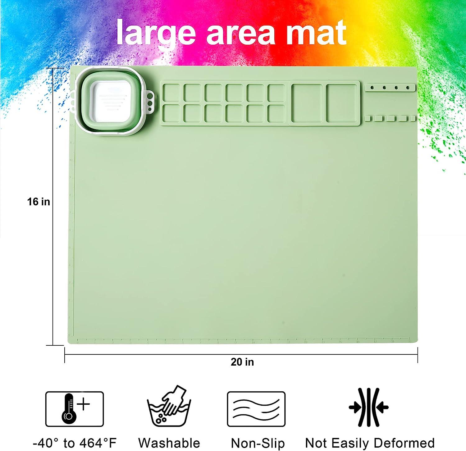 Awoke AWOKE Silicone Painting Mat - 20X16 Silicone Art Mat with 1 Water  Cup for Kids - Silcone Craft Mat has12 Color Dividers - 2 Pa