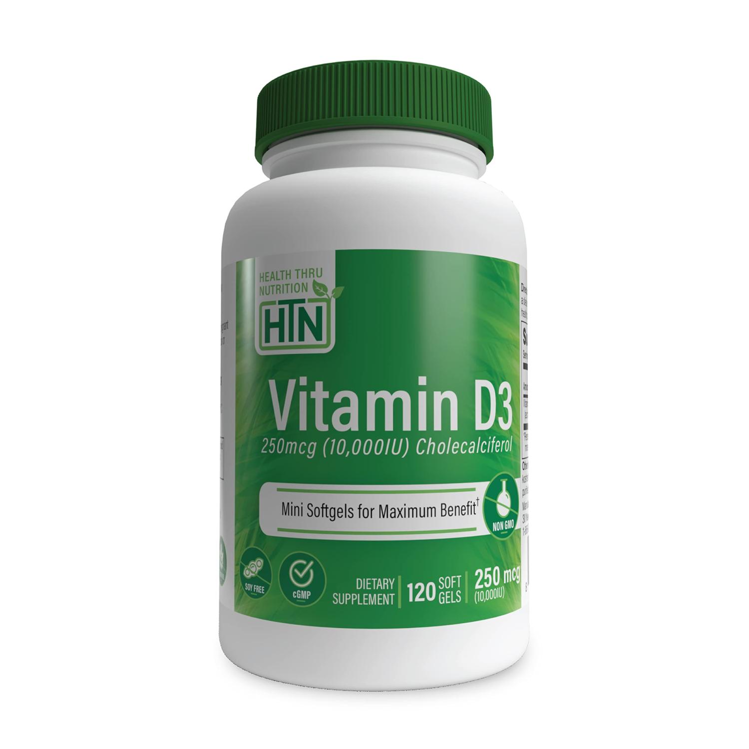 Health Thru Nutrition Vitamin D3 10 000 IU Non GMO 120 Mini Softgels