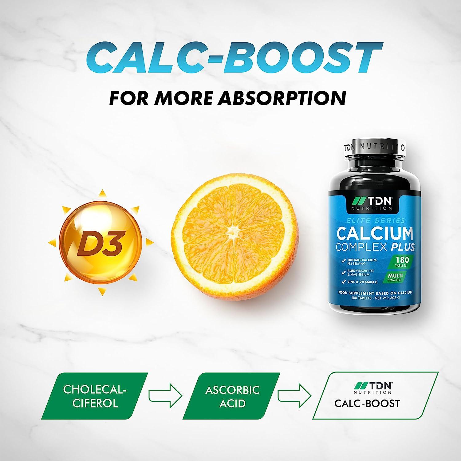 Calcium and Vitamin D Supplement 180 Tablets High Strength 1000mg Calcium Complex with