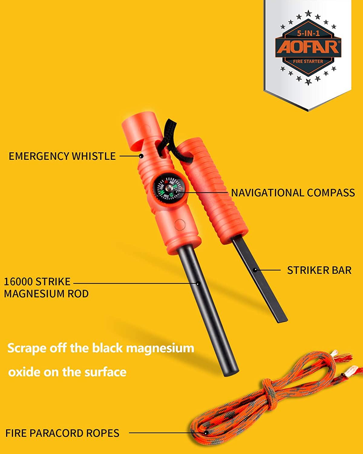AOFAR Fire Starter AF381/AF381plus Fire Steel with Paracord and