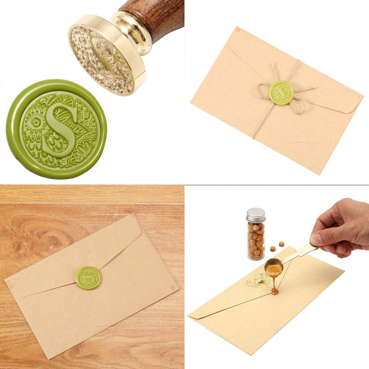 Yoption Initial Alphabet Wax Seal Stamp Retro Letter M Sealing Wax Stamp  Brass Head Wooden Handle for Wedding Party Invitation Envelopes Stamp M