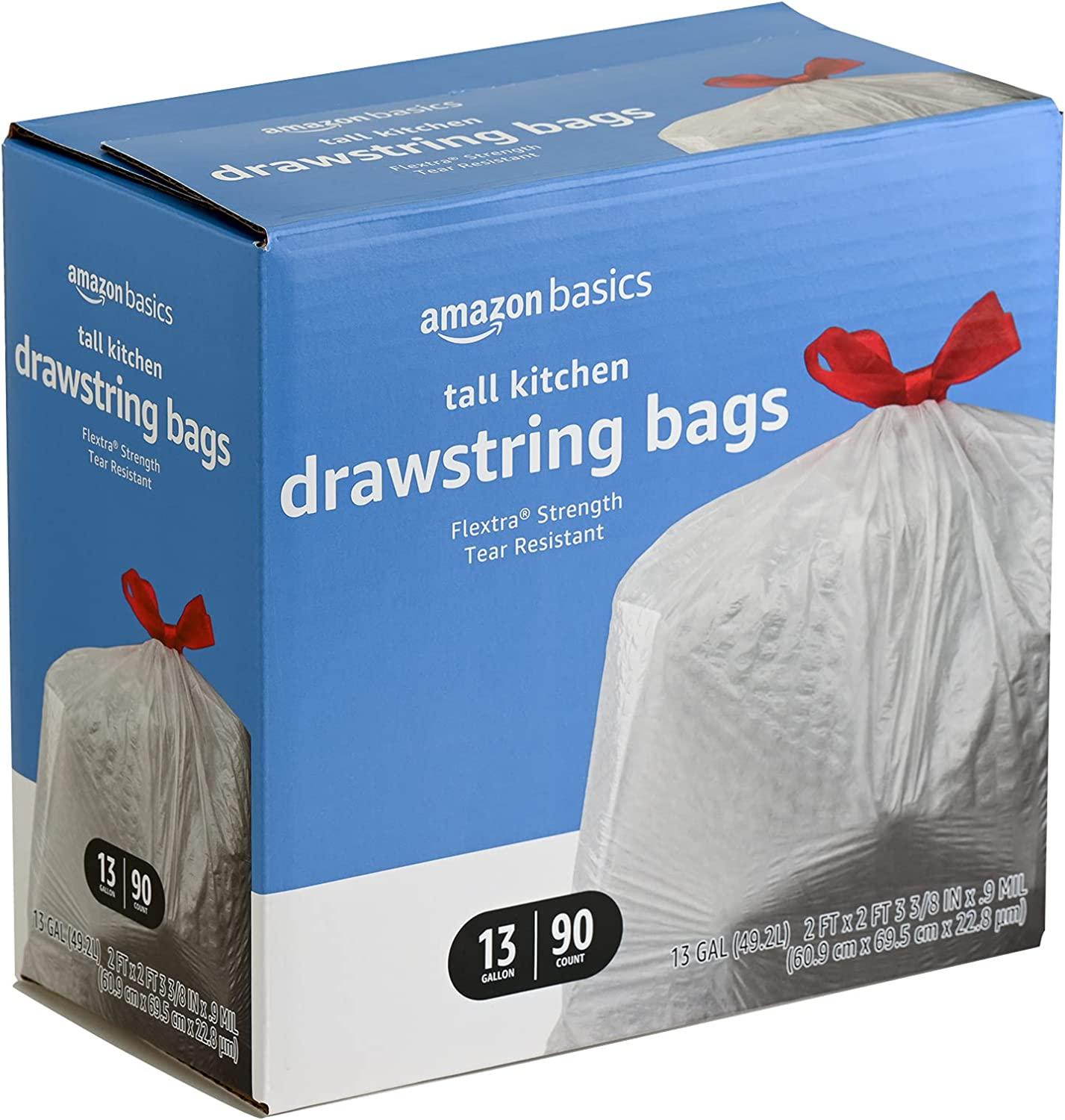 Basics Flextra Tall Kitchen Drawstring Trash Bags, 13 Gallon, 90  Count 90 Count (Pack of 1)