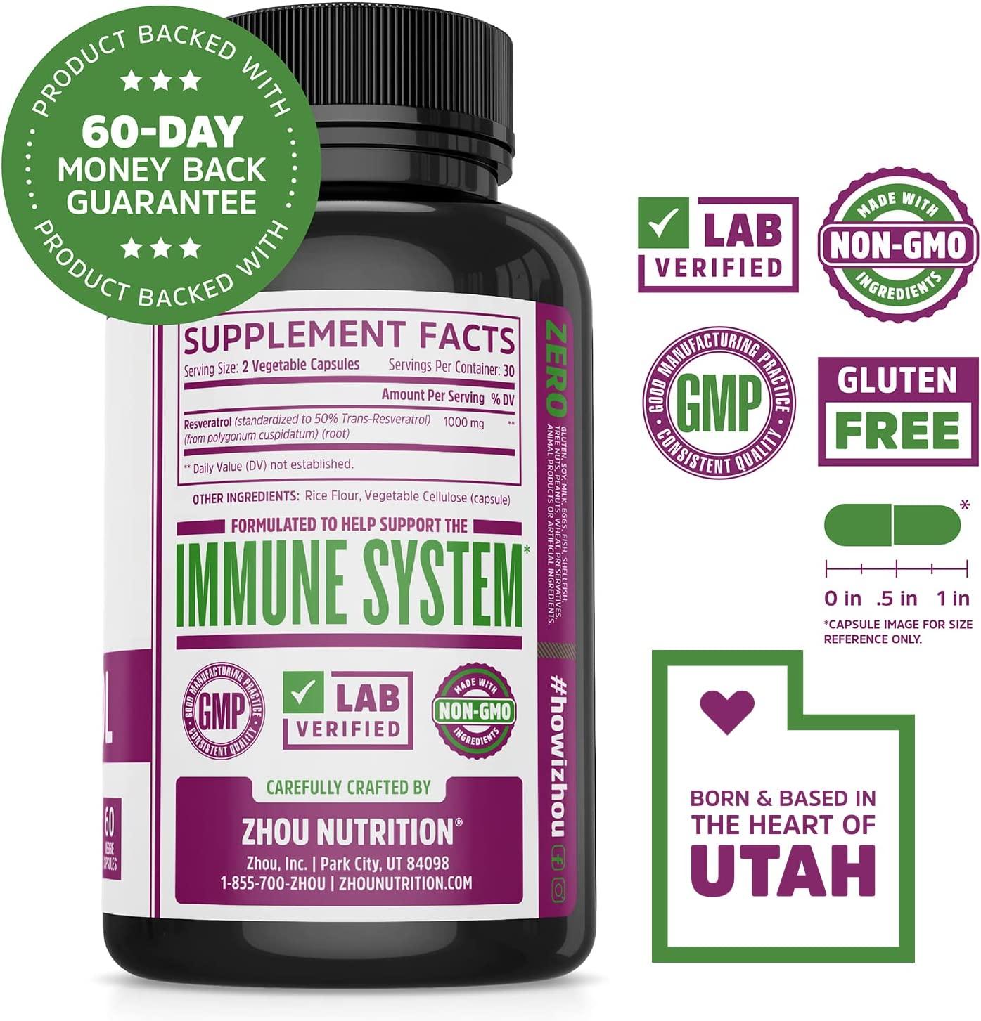 Zhou Resveratrol Supplement Healthy Aging Immune System Heart Health