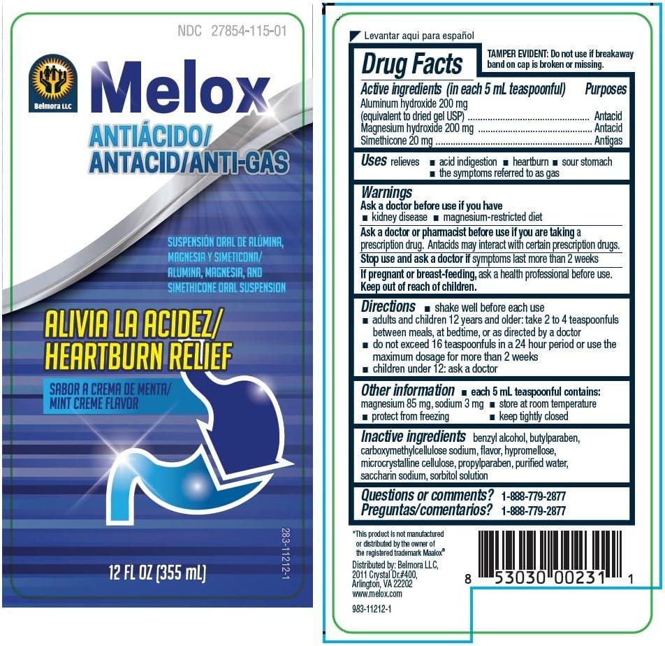 Mint Flavored Melox Liquid Antacid FastActing Relief for Reflux
