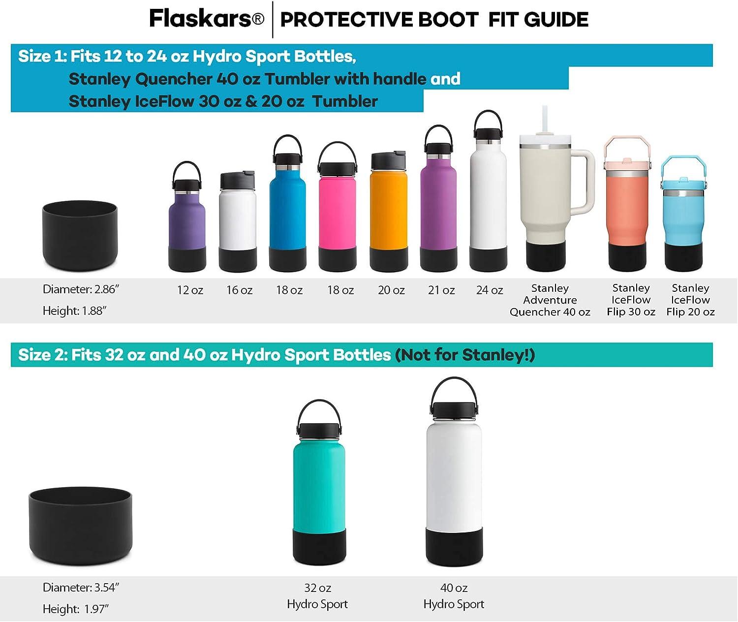 Flaskars Protective Silicone Boot for 12oz - 40 oz Hydroflask/Stanley Water  Bottles Tumbler Anti-Slip Bottom Sleeve Cover Bumper Fits Hydroflask 32 oz  and 40 oz Bottles Black