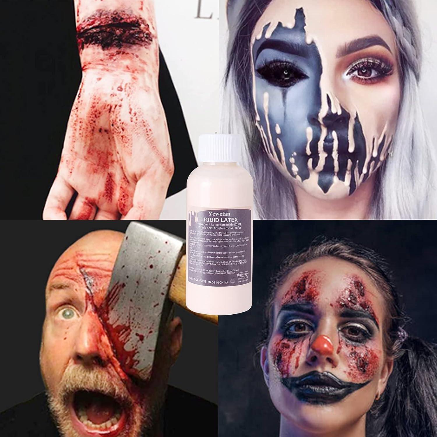 Yeweian Liquid Latex SFX Makeup 2.1 Oz Halloween Monster Zombie Clown Makeup  Latex for Scald Burn Scar Wound Cut Skin Decay Prosthetics Old Age  Wrinkle(Light Flesh)