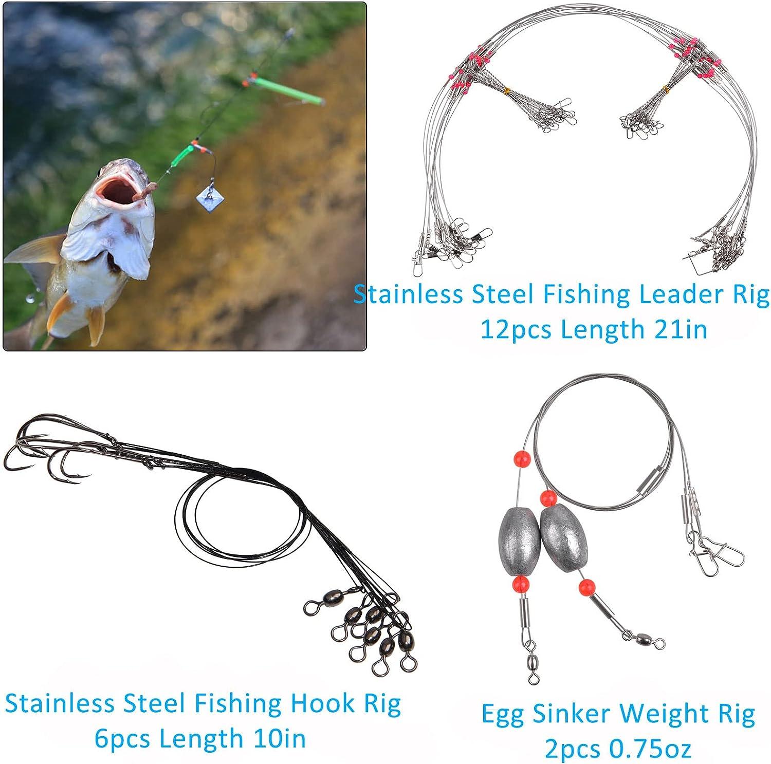 Saltwater Surf Fishing Rig – 46pcs Pyramid Sinker Octopus Circle Hook  Forged Hook Wire Trace Leader Rig with Swivel Snaps Beads