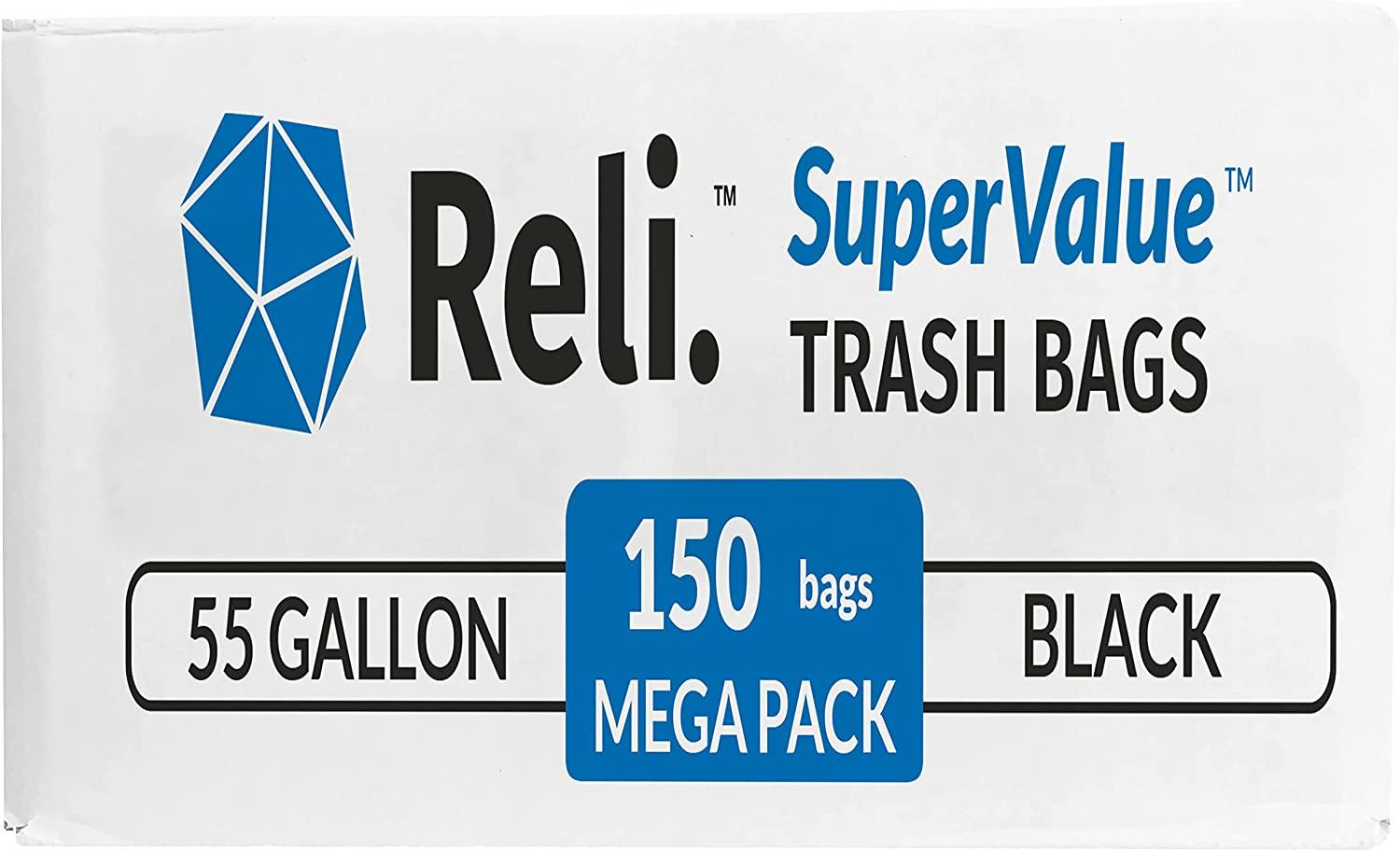Reli. 55-60 Gallon Trash Bags Heavy Duty | 150 Bags | 50-60 Gallon | Large  Black Garbage Bags | Made in USA