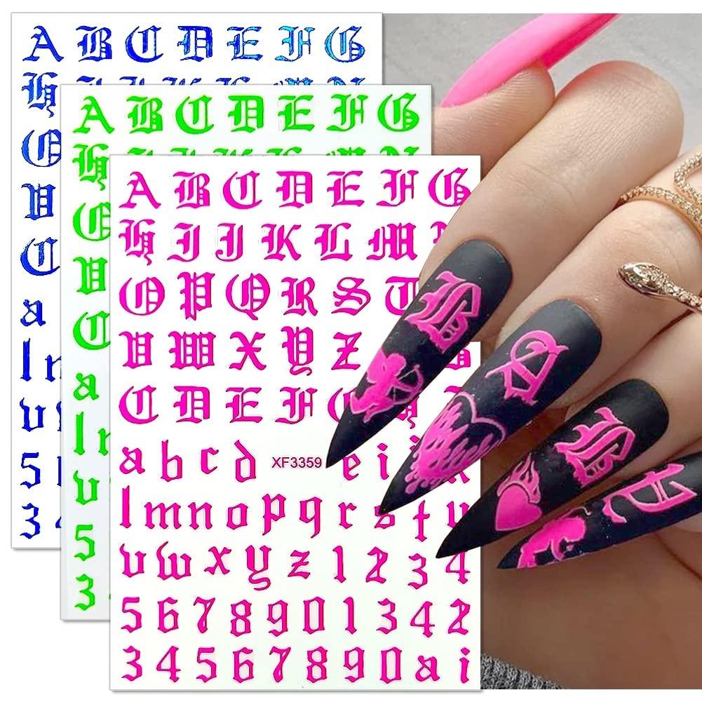 Letter Nail Art Stickers Number Nail Decals Nail Art Supplies Old English  Alphabet Nail Sticker Designs Holographic English Font Letters Stickers for  - Imported Products from USA - iBhejo