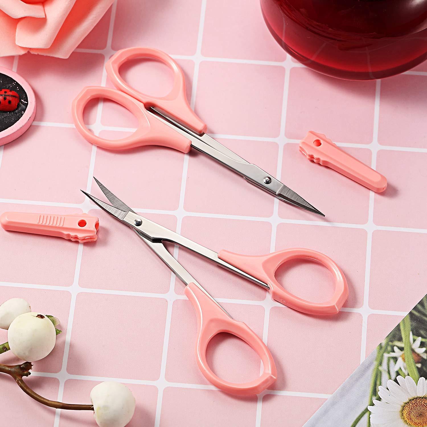 2 Pack Curved Craft Scissors Small Scissors Beauty Eyebrow Scissors  Stainless Steel Trimming Scissors for Eyebrow Eyelash Extensions Facial  Nose Hair (4 Inch) Pink