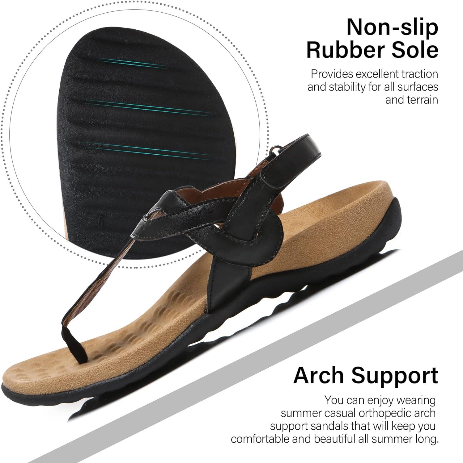 Buy Athlefit Women's Comfortable Thong Sandals Dressy T-Strap Backstrap Sandal  Orthotic Arch Support Orthopedic Walking Sandals, 02black, 7 at Amazon.in