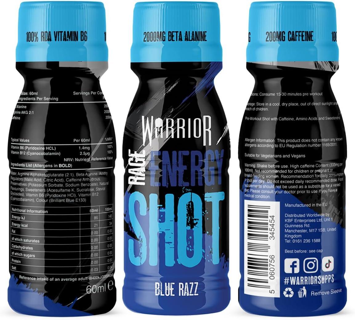 Warrior RAGE ENERGY SHOT Pre Workout Shot Energy Drink 12 x 60ml Ready