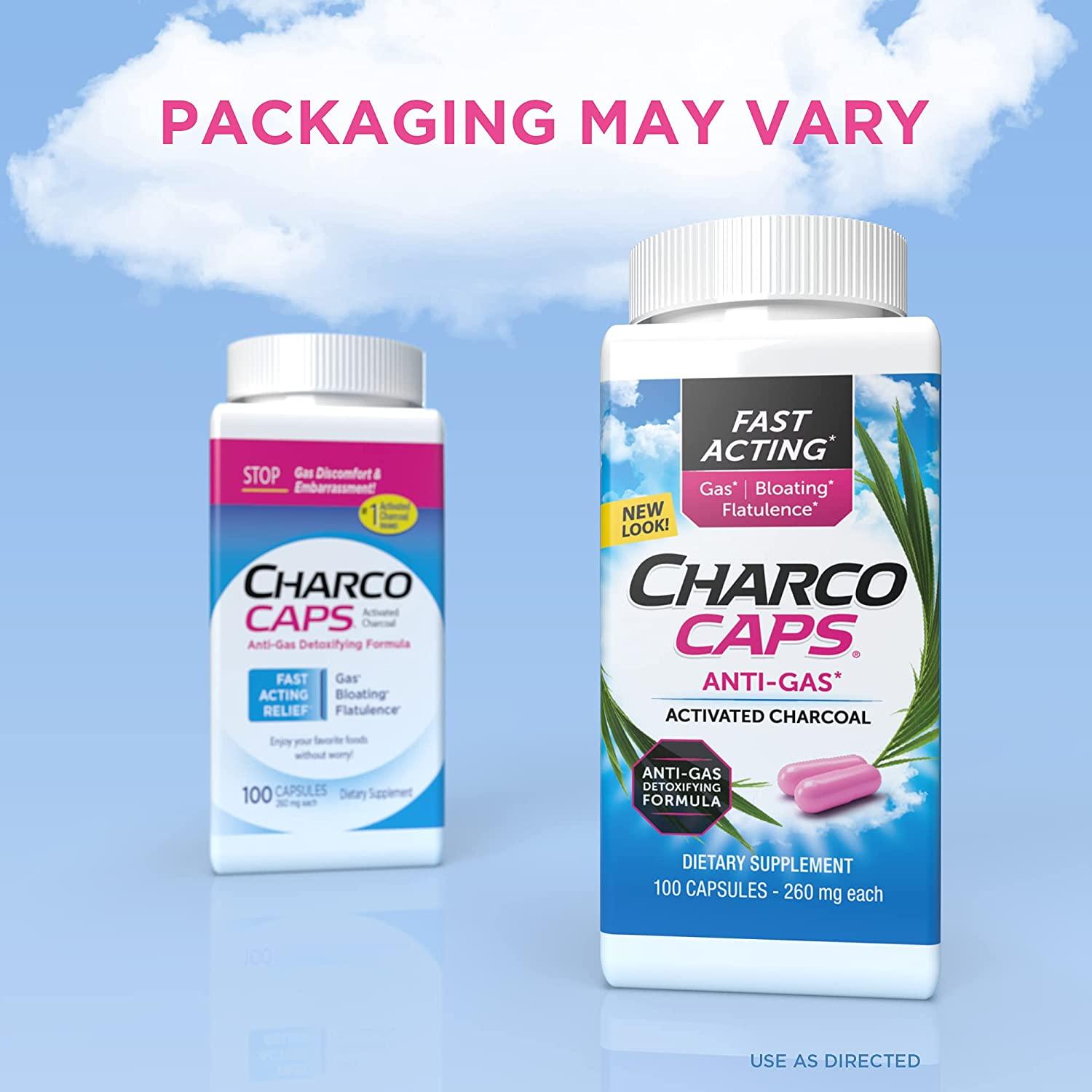 Charcocaps Fast Acting Gas Relief for Bloating & Flatulence, Drug Free