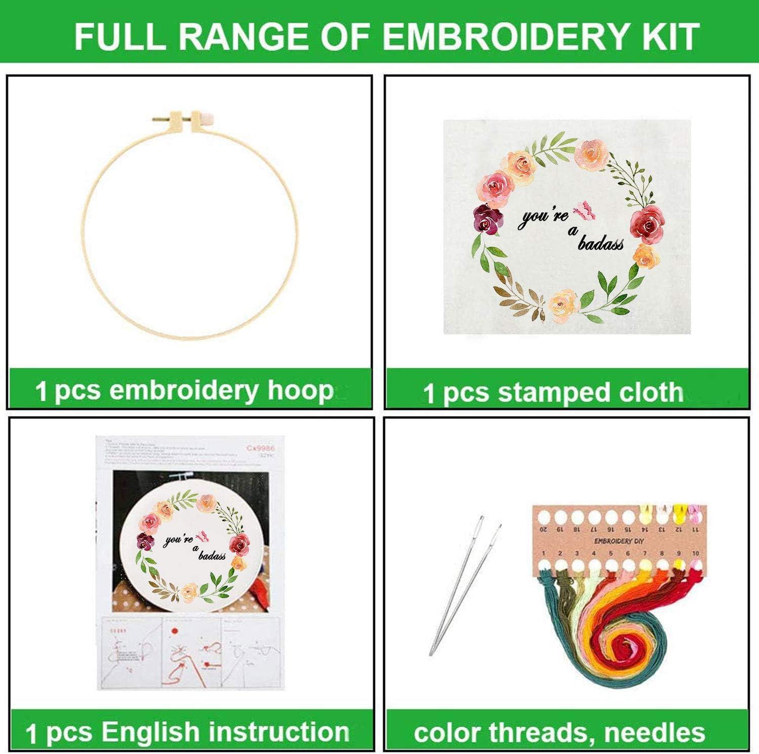 ORANDESIGNE Funny Embroidery Kit for Beginners Stamped Cross Stitch Kits  for Beginners Adults Patterned Needlepoint Embroidery Hoops Cloth Color  Thread Floss Flowers Plants Cactus A Pink 1
