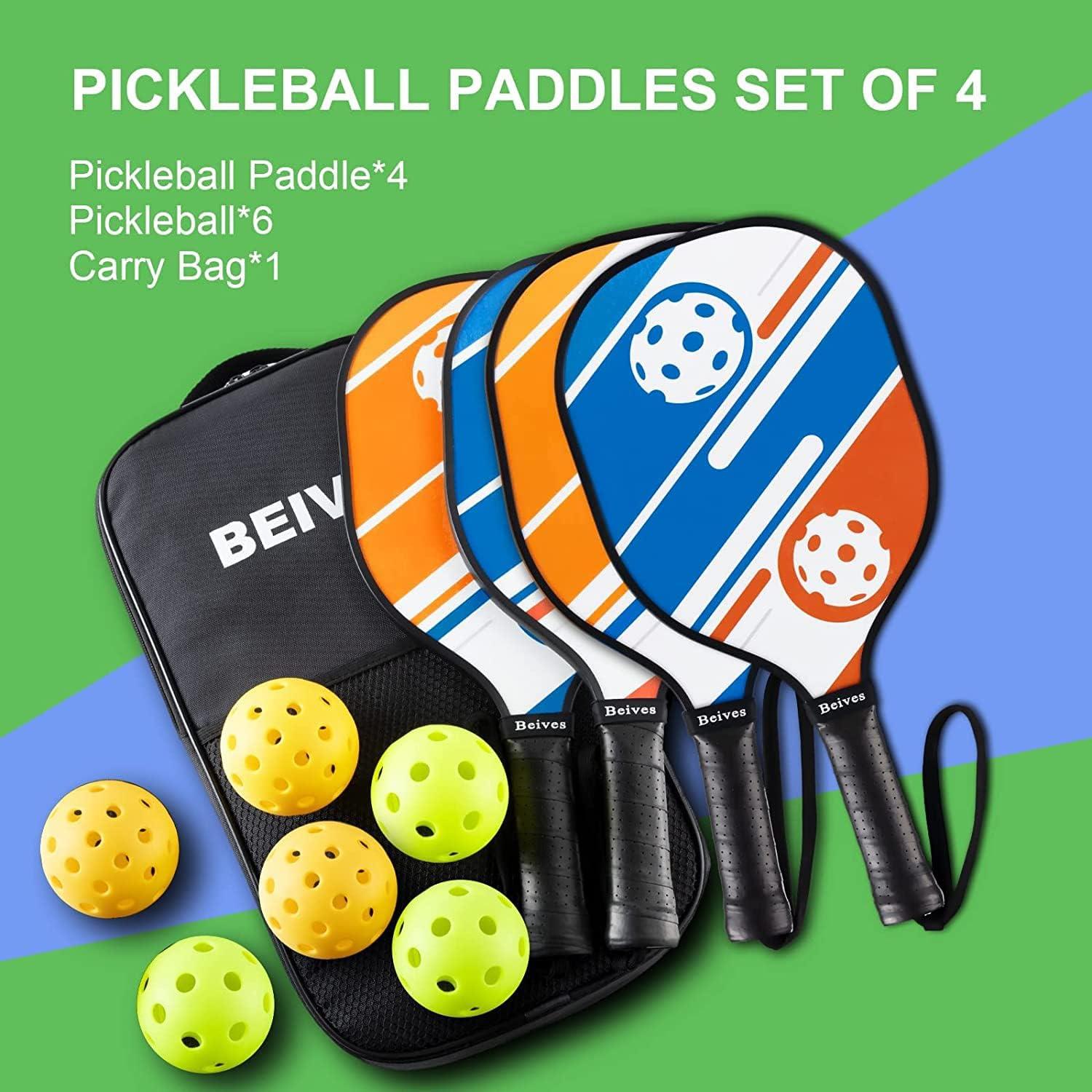 Beives 7ply Basswood Wooden Pickleball Paddles Set with 6 Balls and