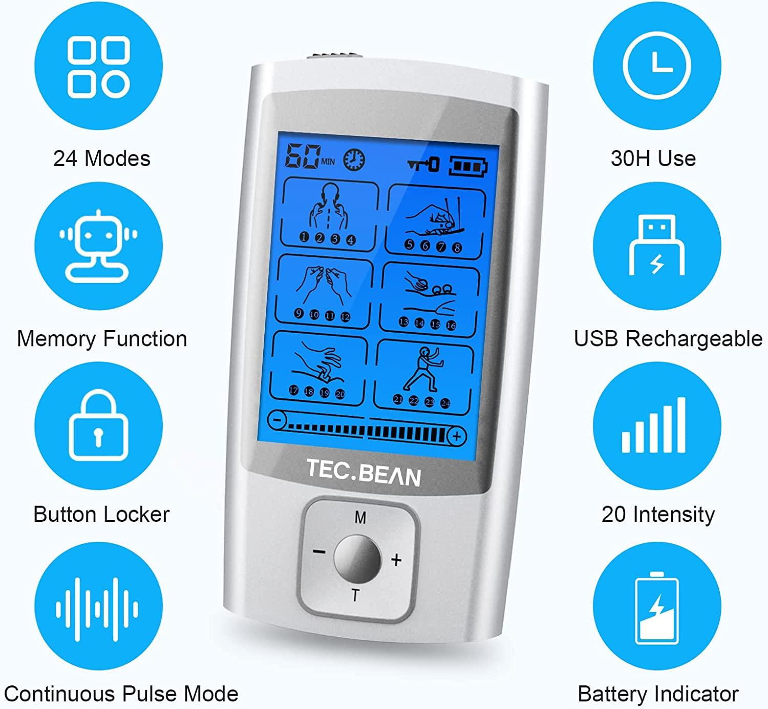 TEC.Bean Tens Unit for Pain Management & Rehabilitation 24 Modes, 8