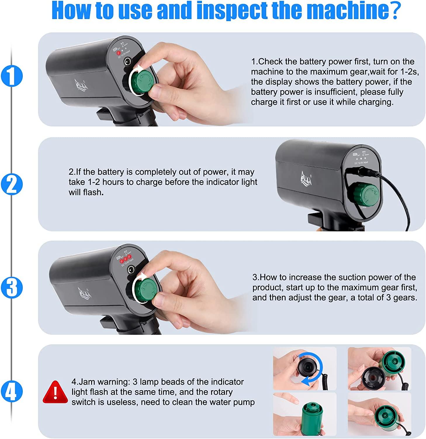 AQQA Aquarium Rechargeable Gravel Cleaner Kit Powerful Fish Tank