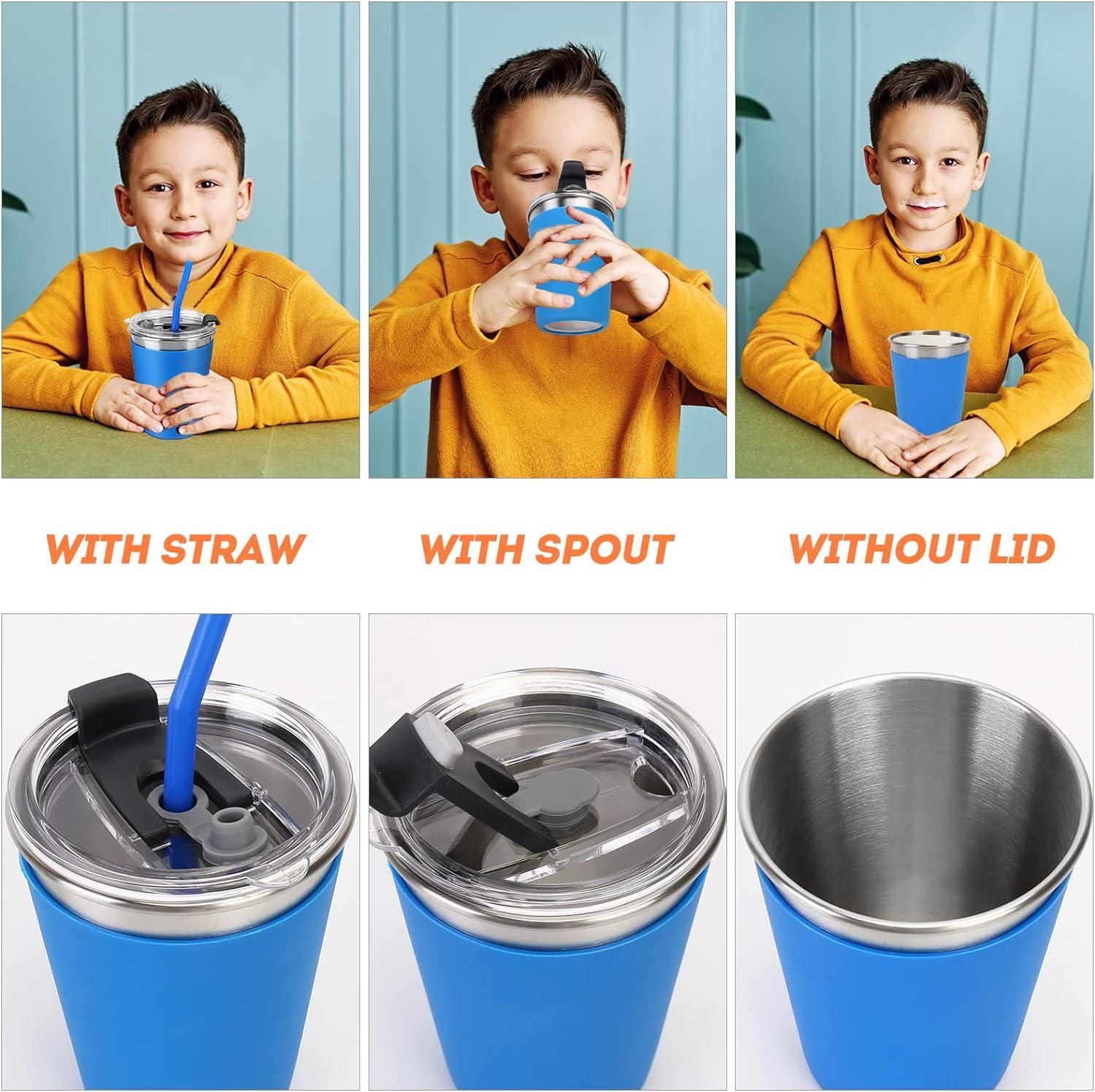 Kids Stainless Steel Sippy Cups 12oz Spill Proof with Straws and