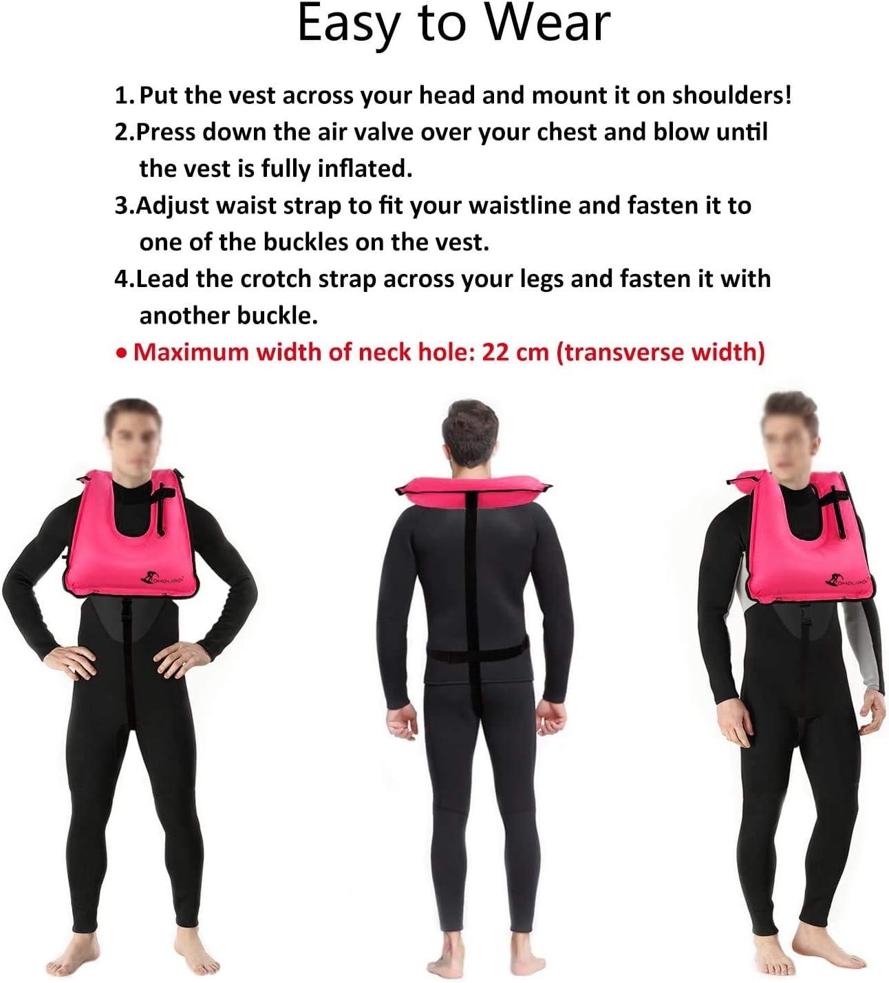 OMOUBOI Snorkel Vest for Adults Swim Vests Inflatable Snorkeling Jackets  for Diving, Snorkeling, Swimming Safety (Suitable for 100-220 lbs) Rose-red