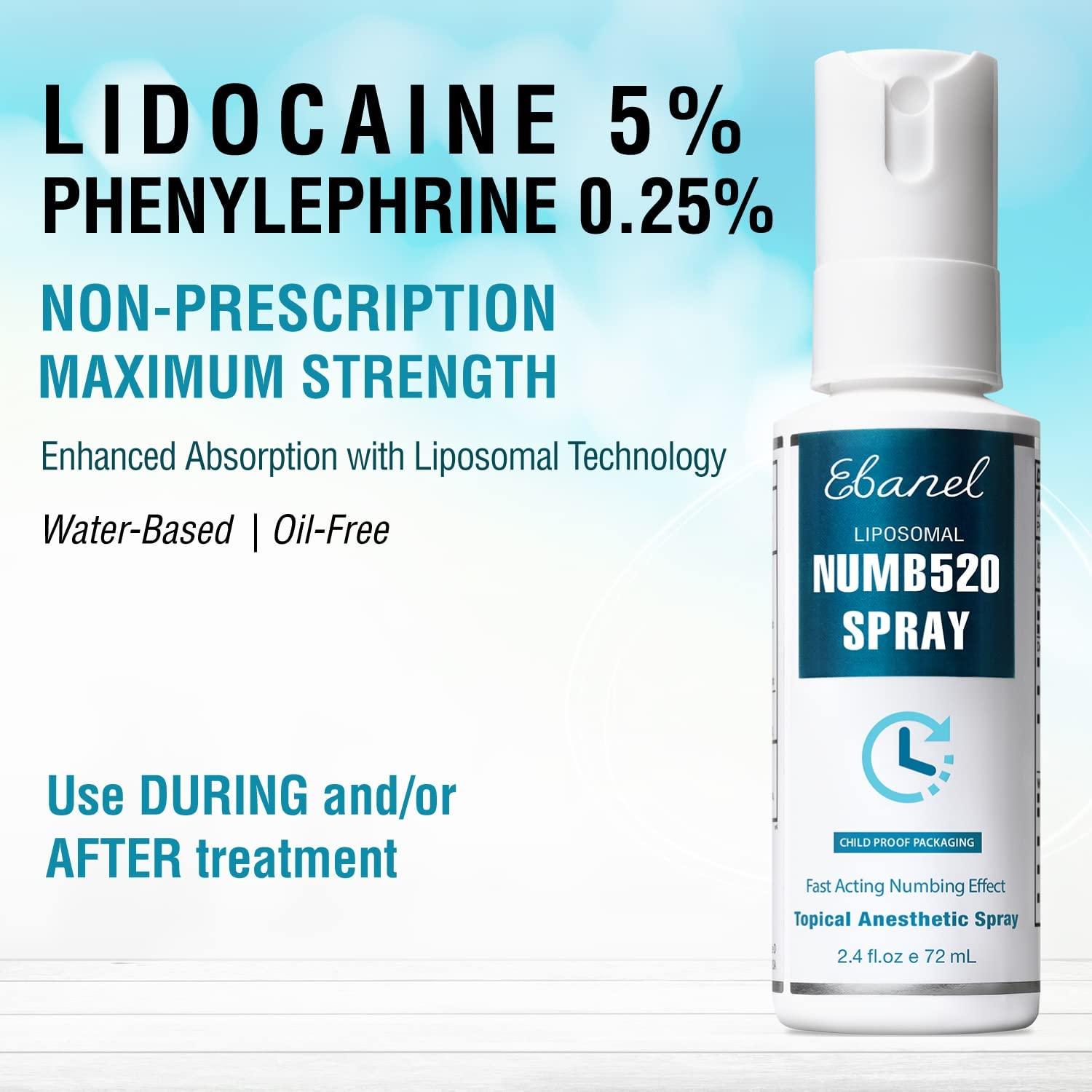 Ebanel 2Pack 5 Lidocaine Spray Pain Relief Numb520 Numbing Spray with