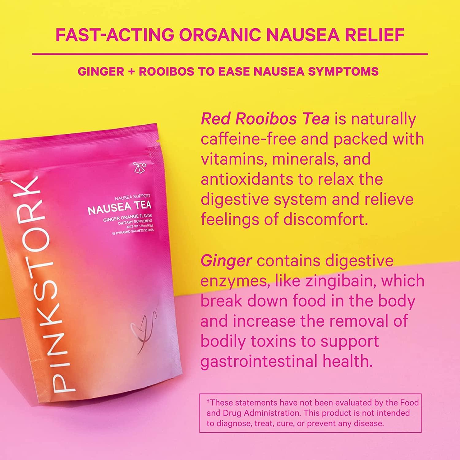 Pink Stork Nausea Tea Ginger Orange Morning Sickness Relief Tea, 100 Organic, Pregnancy Must