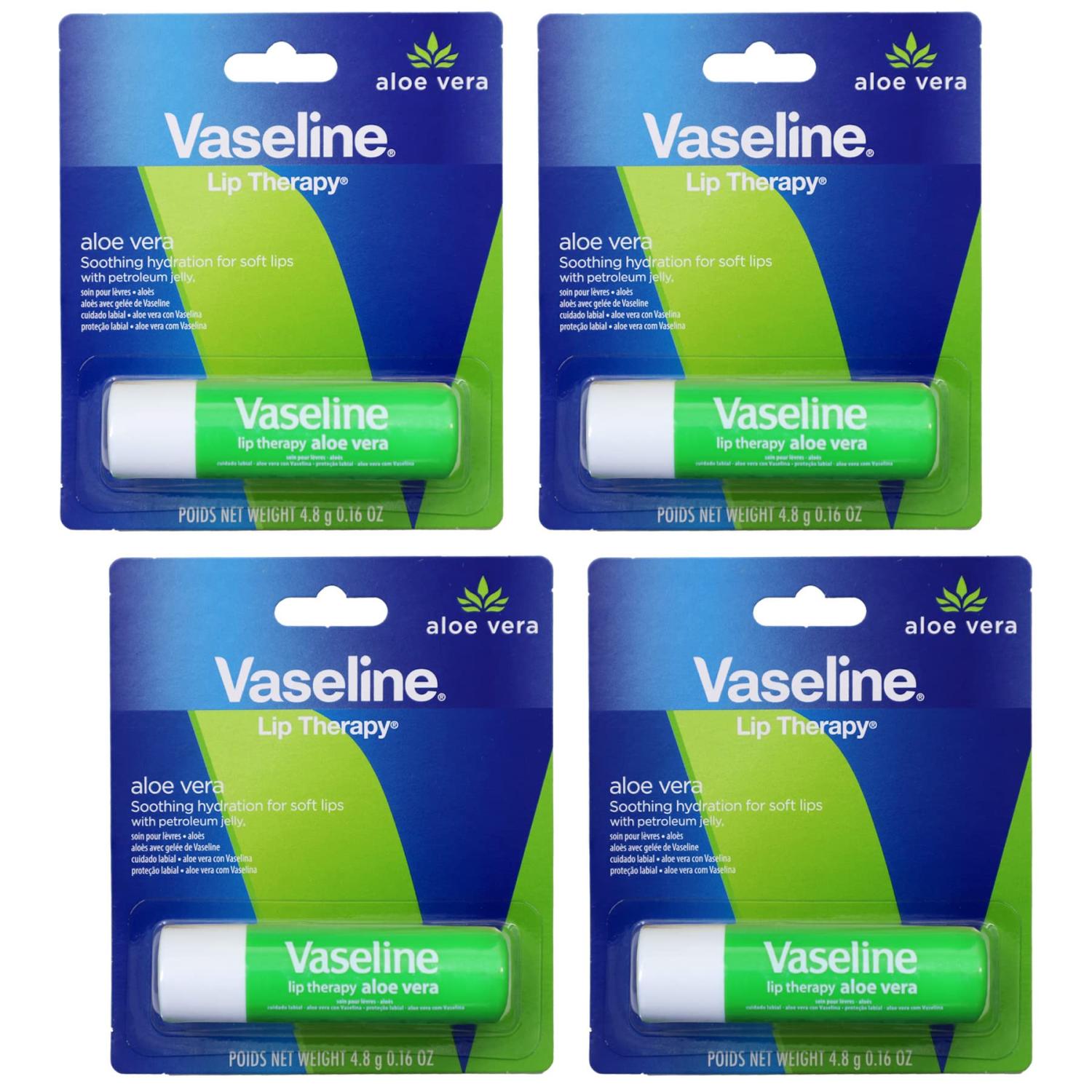 Vaseline Lip Therapy Care Aloe Fresh 4 Pack 0.16 Oz Each