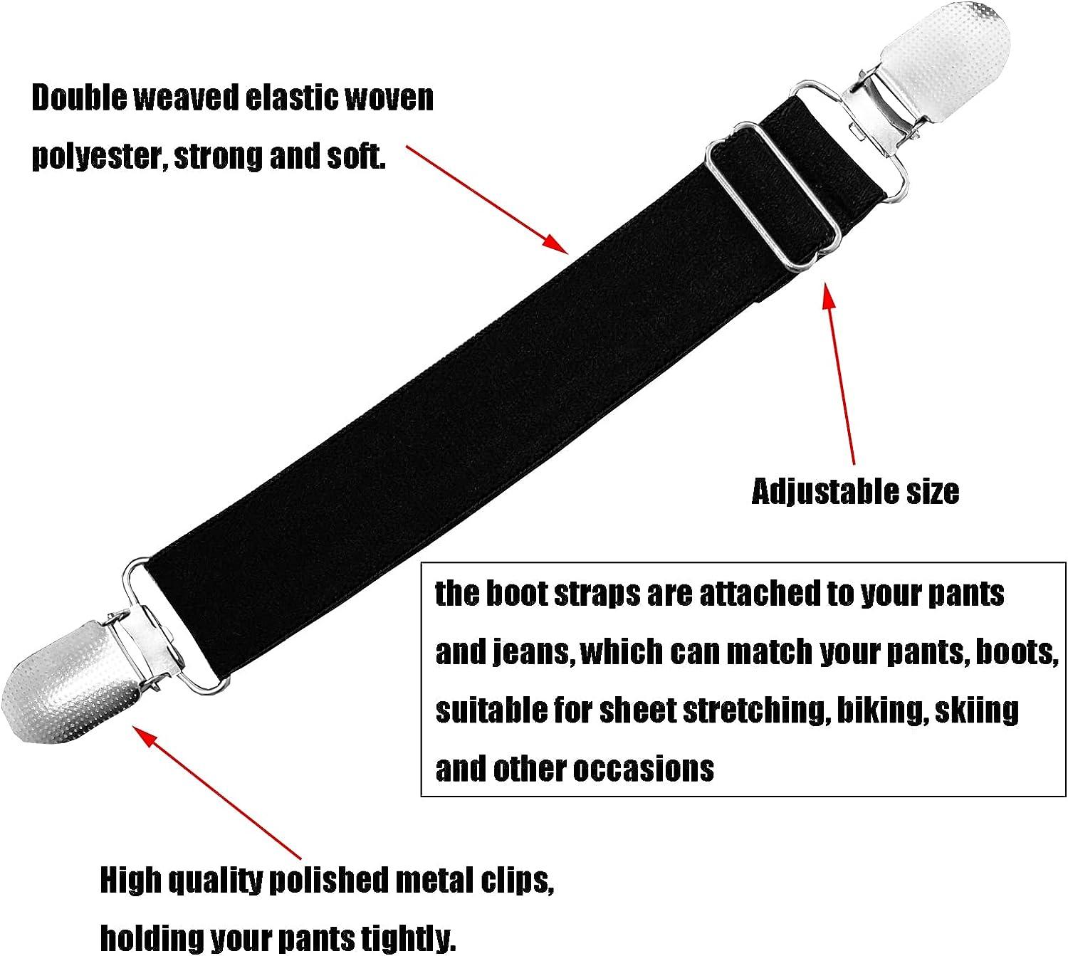12 Black Adjustable Boot Clips Elastic Pant Stirrups for Secure Fit