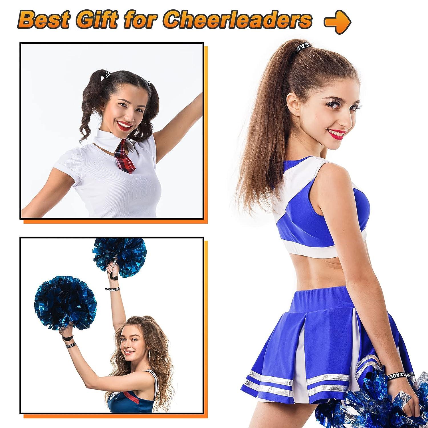 Sureio 100 Pieces Cheer Bracelets Cheerleader Hair Ties Pom Pom Design Bulk  Ponytail Holder Cheer Scrunchies Wristbands Cheerleading Gifts for Women  and Girls (Black)