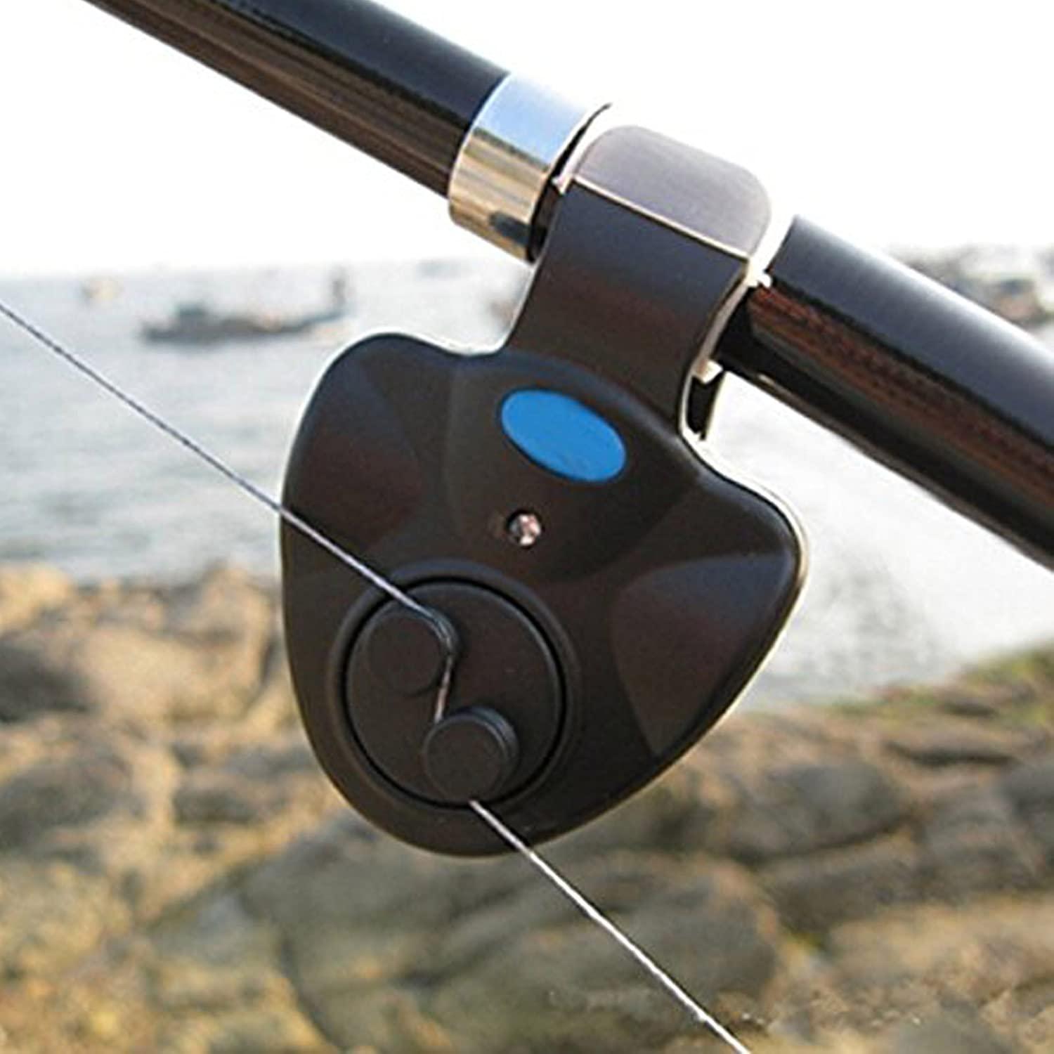 4 Pcs Black Electronic LED Light Fishing Bite Sound Alarm Alert Bell Clip  On Fishing Rod