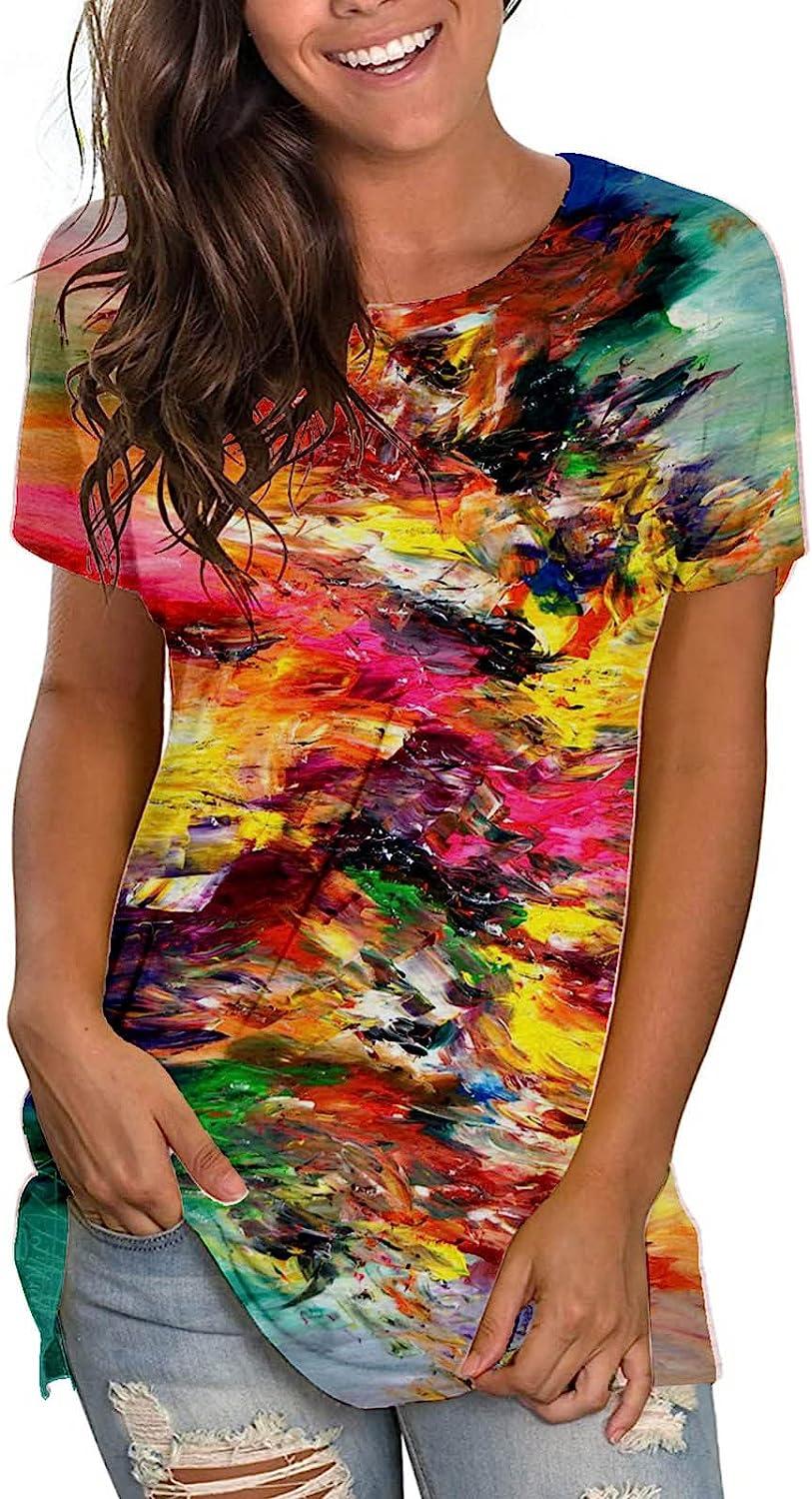  Novelty Graphic Shirts for Womens Summer Casual Abstract  Face/Floral Print Shirts Short Sleeve Loose Fit Flowy Tunic Blouse :  Clothing, Shoes & Jewelry