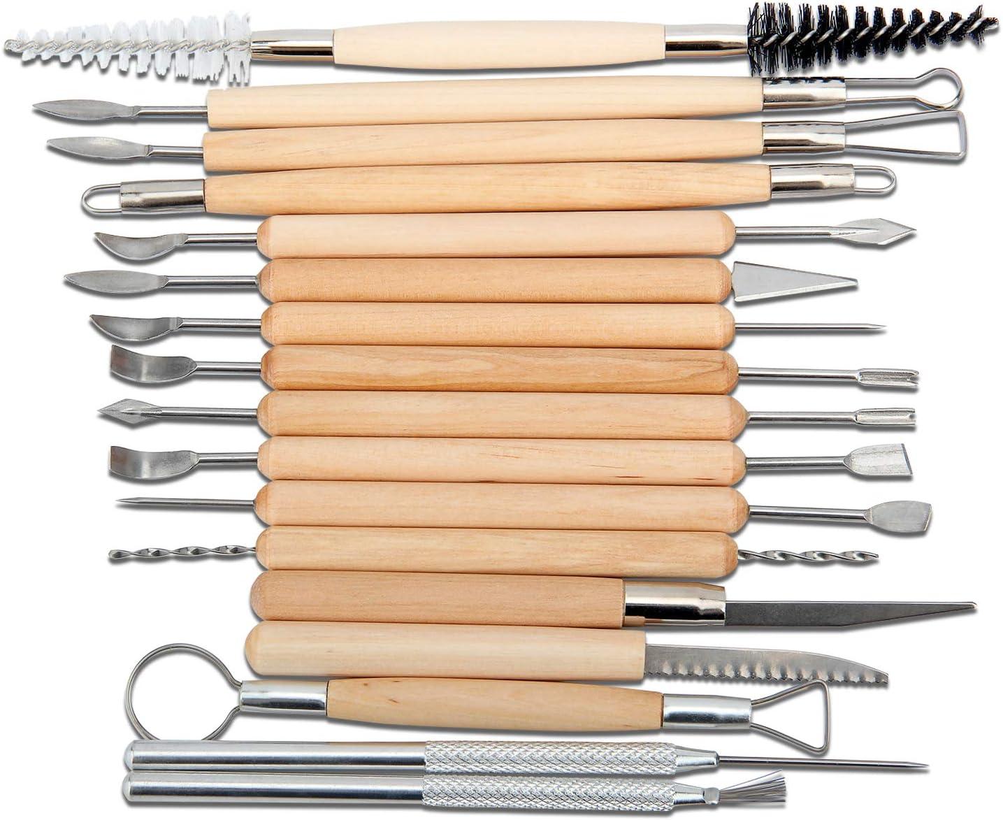 Blisstime Set of 30 Clay Sculpting Tools Wooden Handle Pottery Carving Tool  Kit