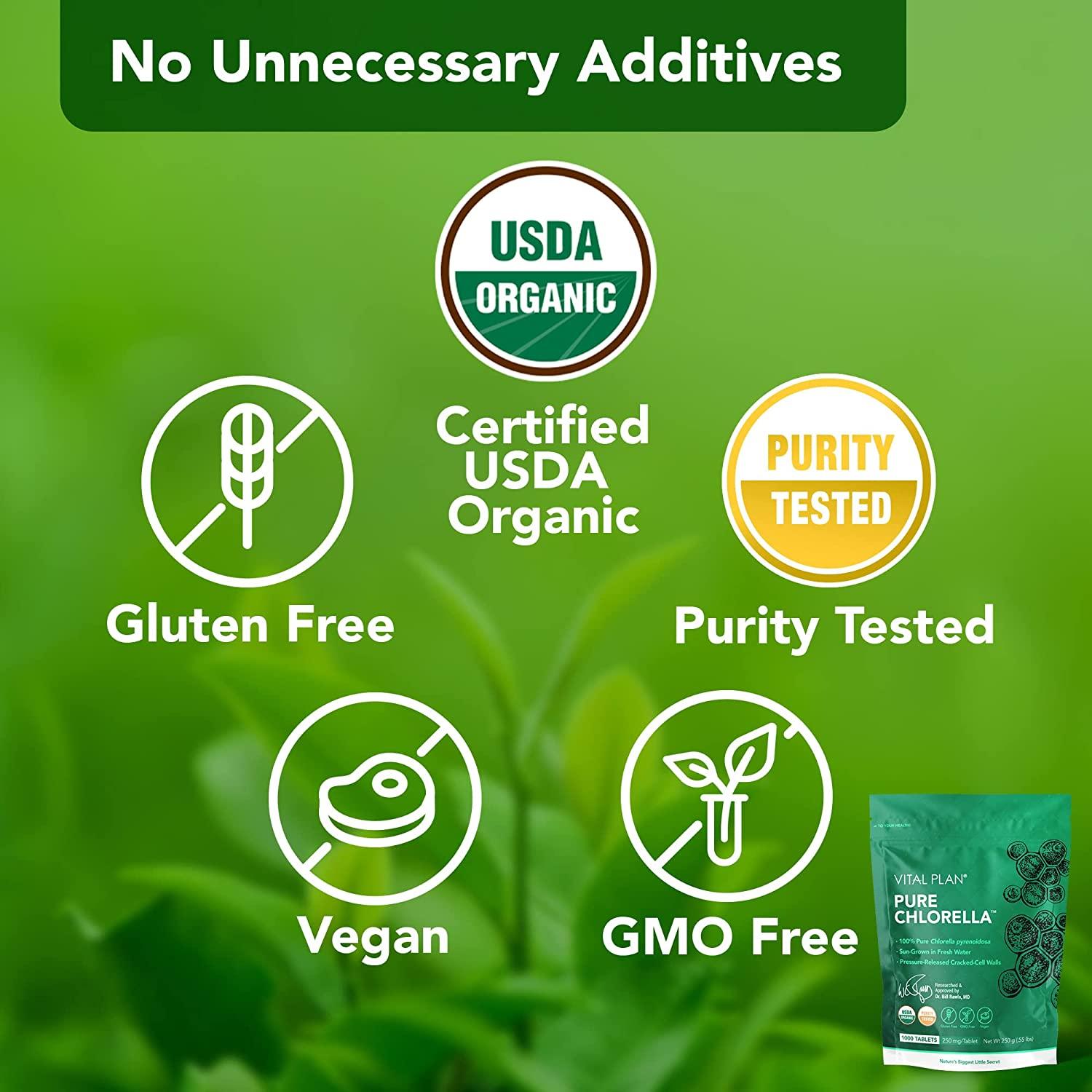 Vital Plan Pure Chlorella Tablets Sun Grown Chlorella Pyrenoidosa Supplement by Dr. Bill Rawls