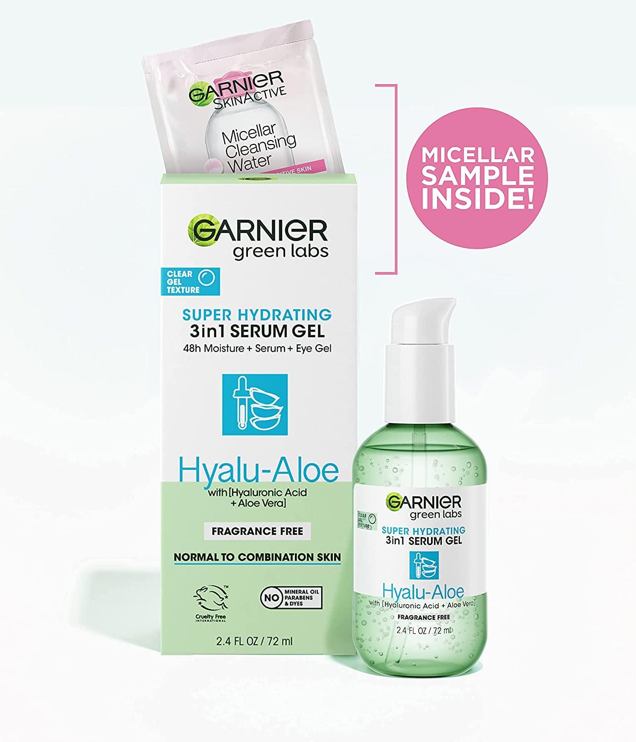 Garnier Green Labs Hyalu-Aloe Super Hydrating Serum Gel with Hyaluronic Acid  and Aloe Vera - Fragrance Free + Micellar Cleansing Water Sample | Buy Now  with Express International Delivery | GoSupps.com