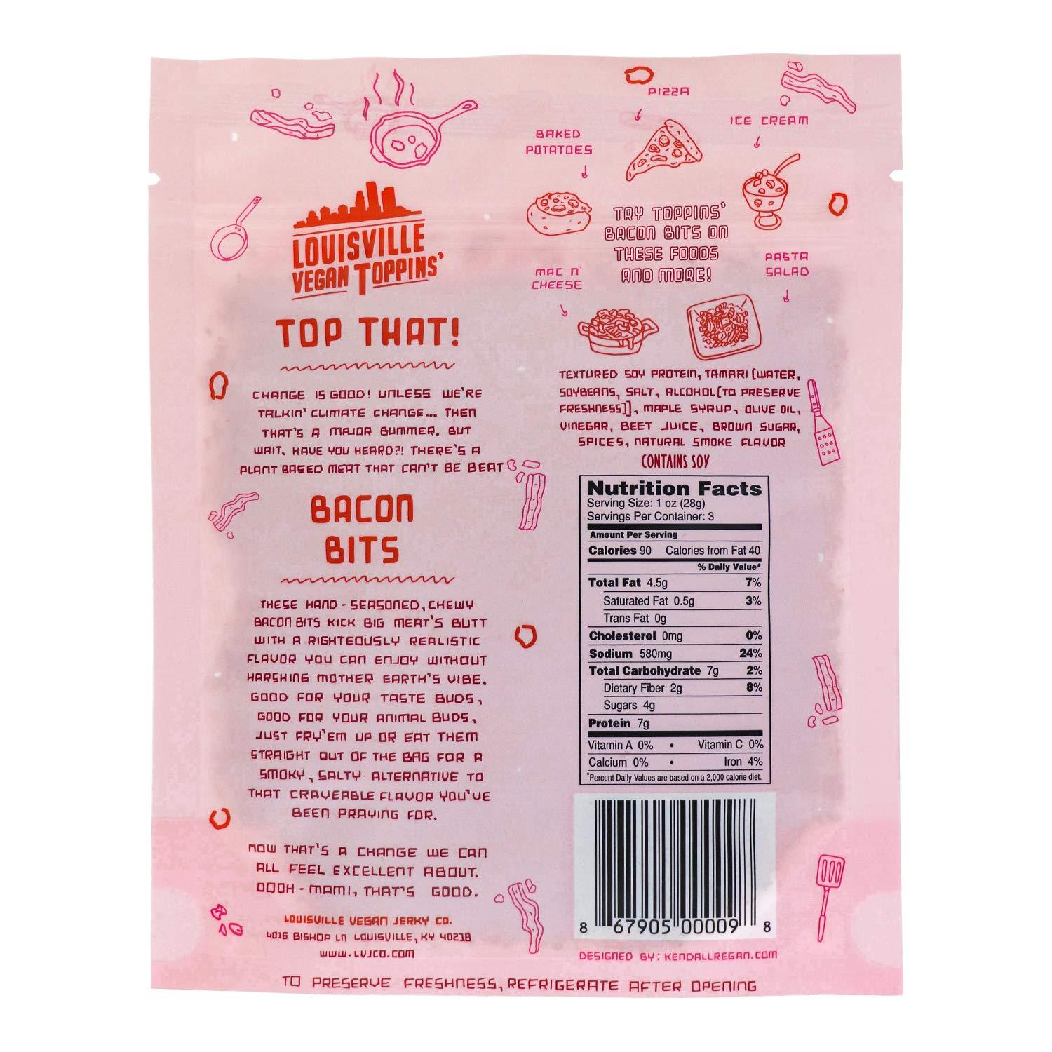 Louisville Vegan Jerky Toppins' Bits Variety Pack Bacon, Pepperoni