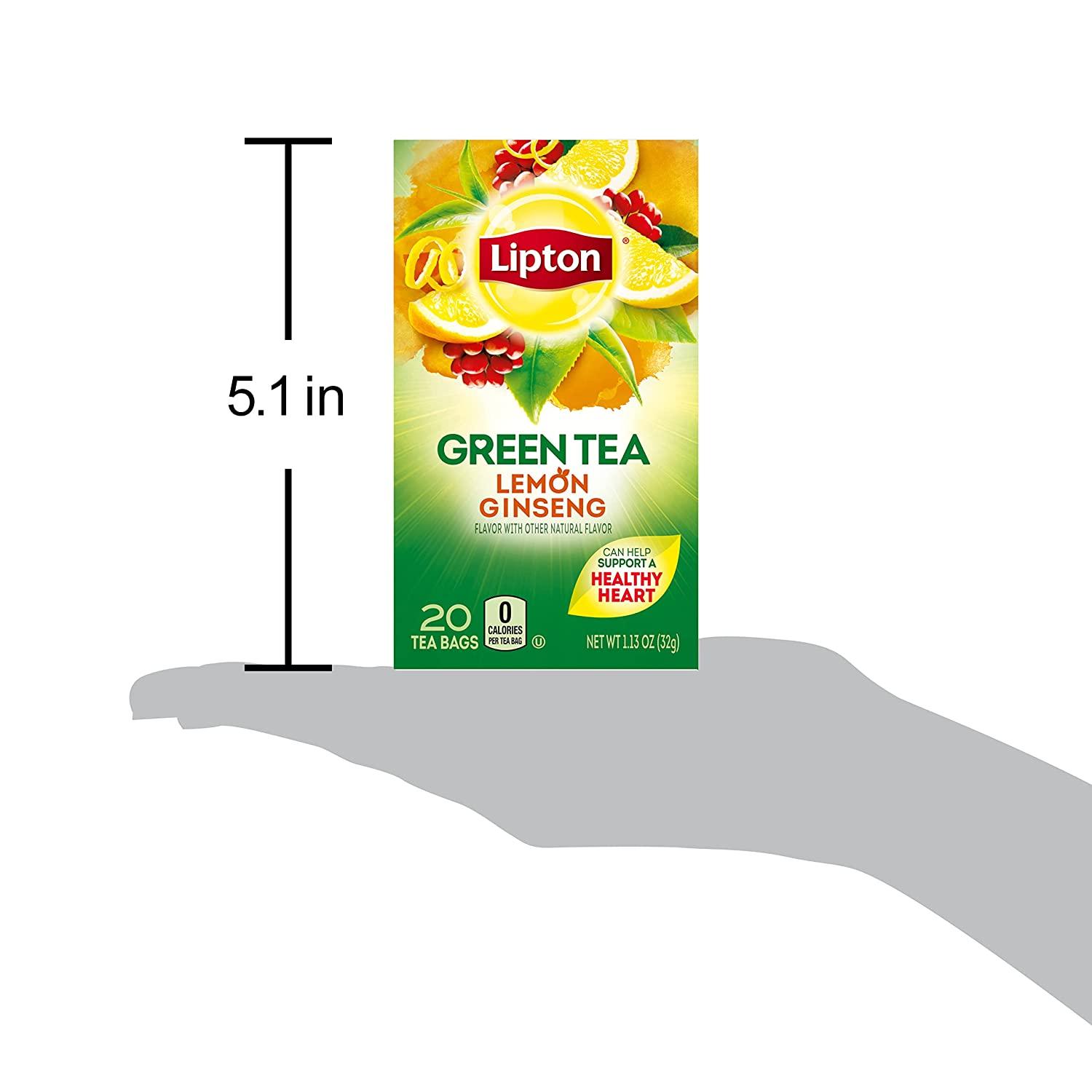Lipton Lemon Ginseng Green Tea Bags 1.13oz 20 Count Pack of 6 Supports a Healthy Heart