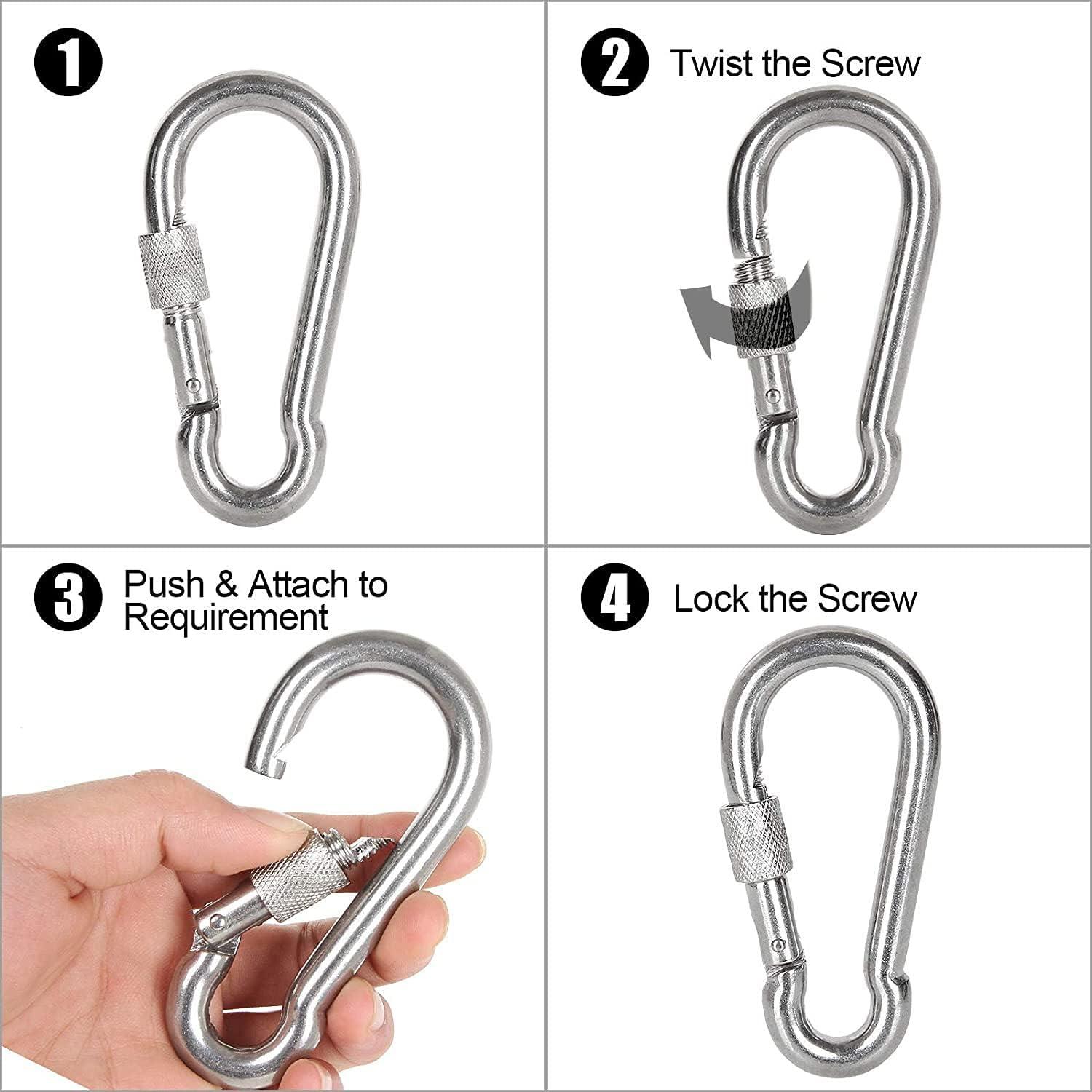 Acquwistach 6 Pack Locking Carabiners Clips 3.15 Stainless Steel