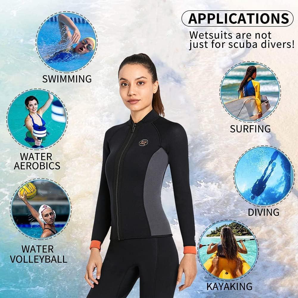 3mm Neoprene Wetsuit, Front Zip Full Body Diving Suit, Wet Suit for Men  Women Snorkeling Scuba Diving Swimming Surfing L