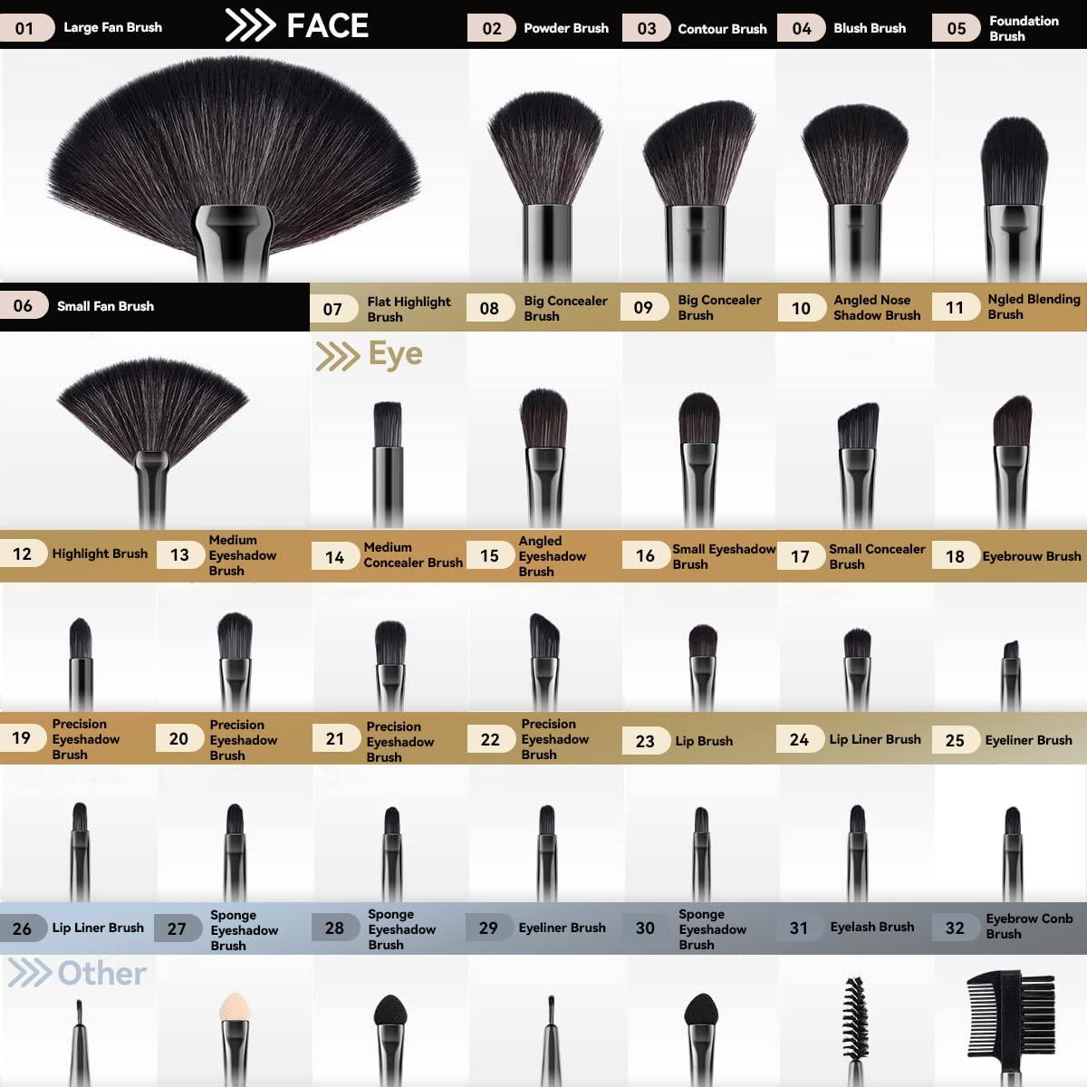 Makeup Brush Set Complete 32pcs Black