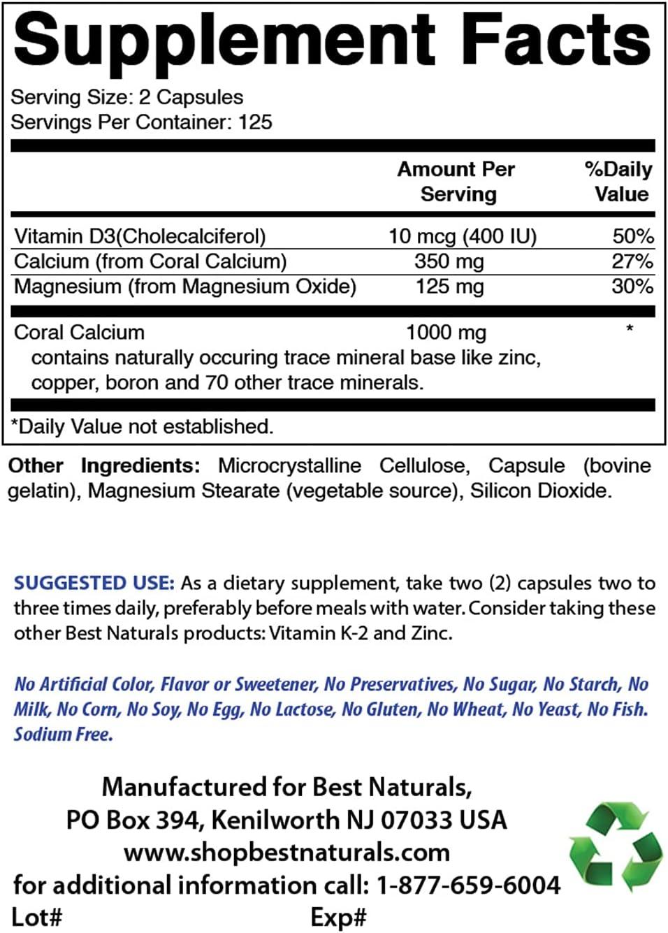 Best Naturals Coral Calcium Plus 1000mg 250 Capsules