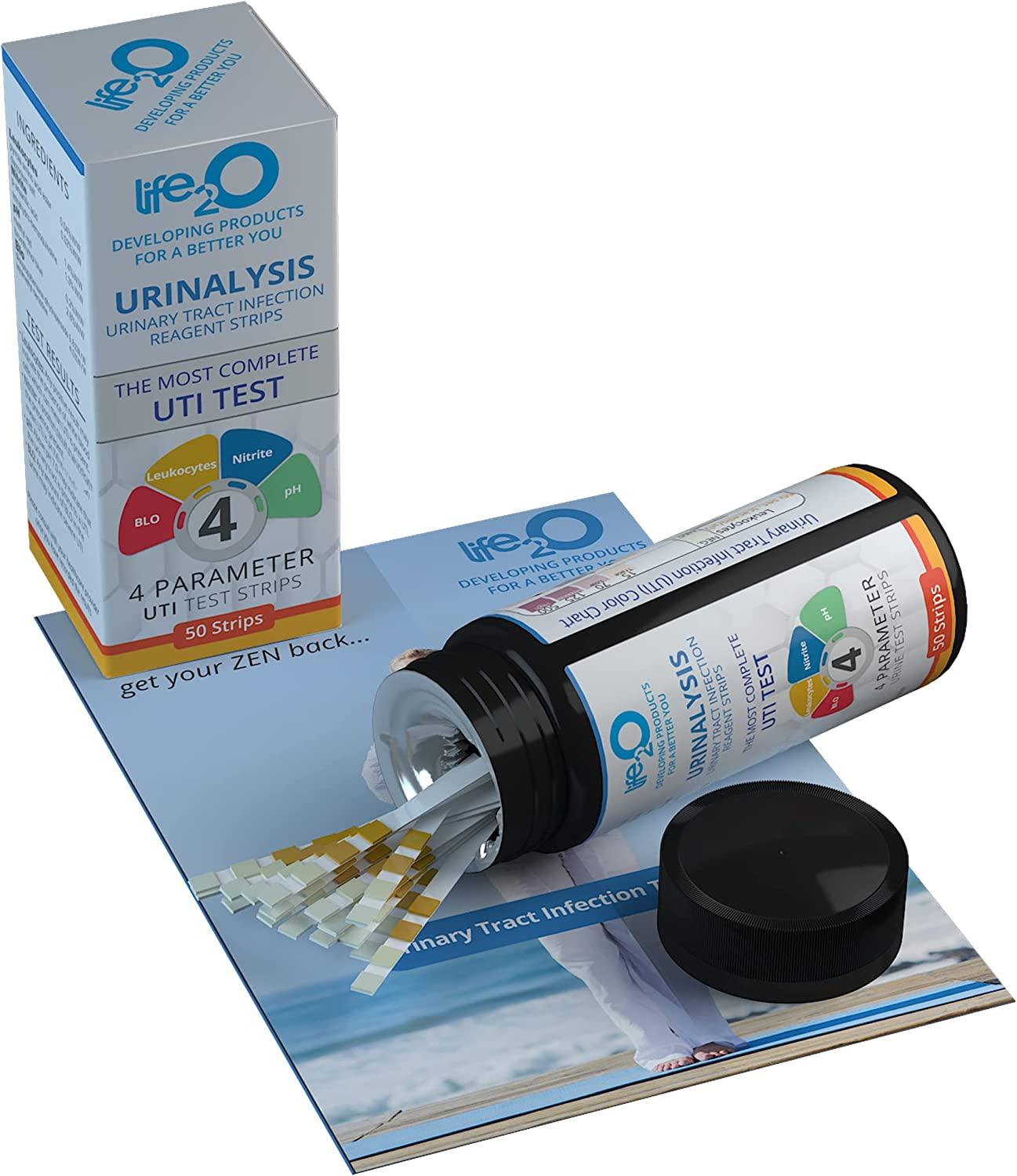 life2O Complete 4in1 UTI Urinary Tract Test Strips for Women, Men