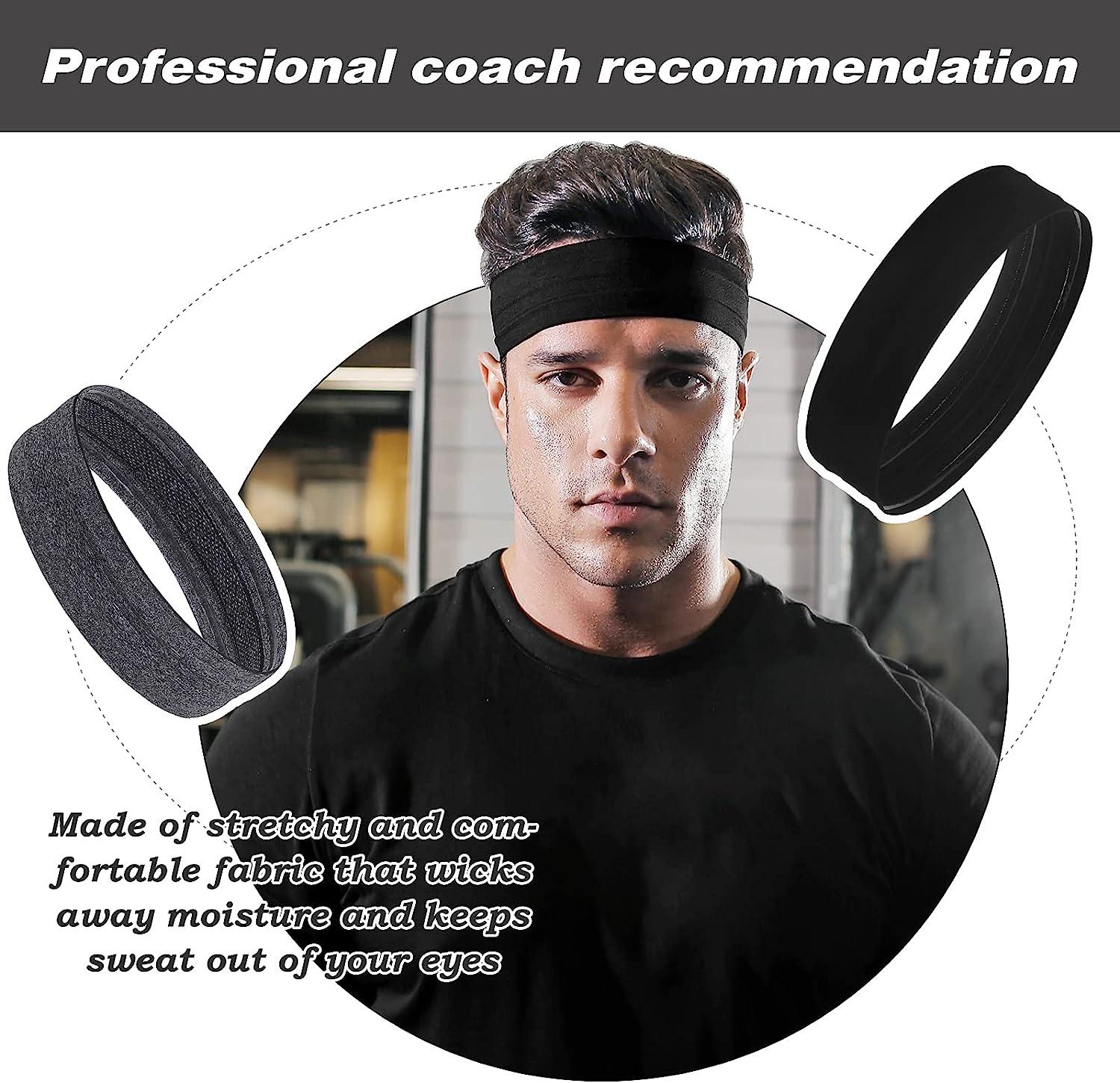 Vsiopy Running Headband for Men Non Slip Workout Sweatbands Adjustable  Sports Headbands Moisture Wicking Workout Headbands 3 Black+3 Grey