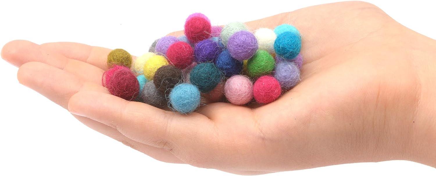 Glaciart One Felt Pom Poms, Wool Balls (60 Pieces) 1 Centimeter - 0.4 inch, Handmade Felted 30 Color (Red, Blue, Orange, Yellow, Black, White