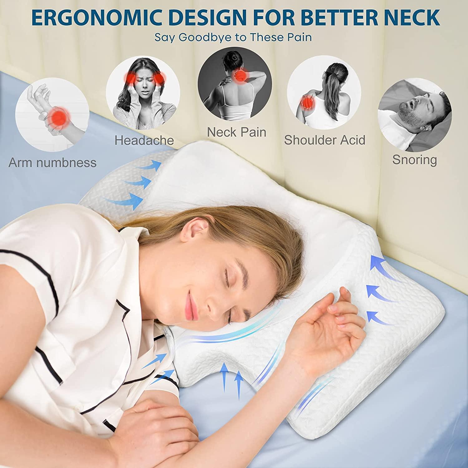 Adjustable Cervical Memory Foam Pillow, Odorless Neck Pillows for Pain  Relief, Orthopedic Contour Pillows for Sleeping with Cooling Pillowcase,  Bed