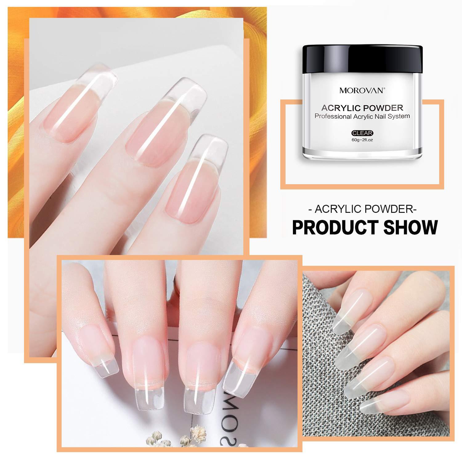 Morovan Clear Acrylic Powder 2oz Professional Acrylic Nail Powder System  for Acrylic Nails Extension Odor-Free Bubble-free No Need Nail Lamp  Long-Lasting (2 Ounce (Pack of 1))