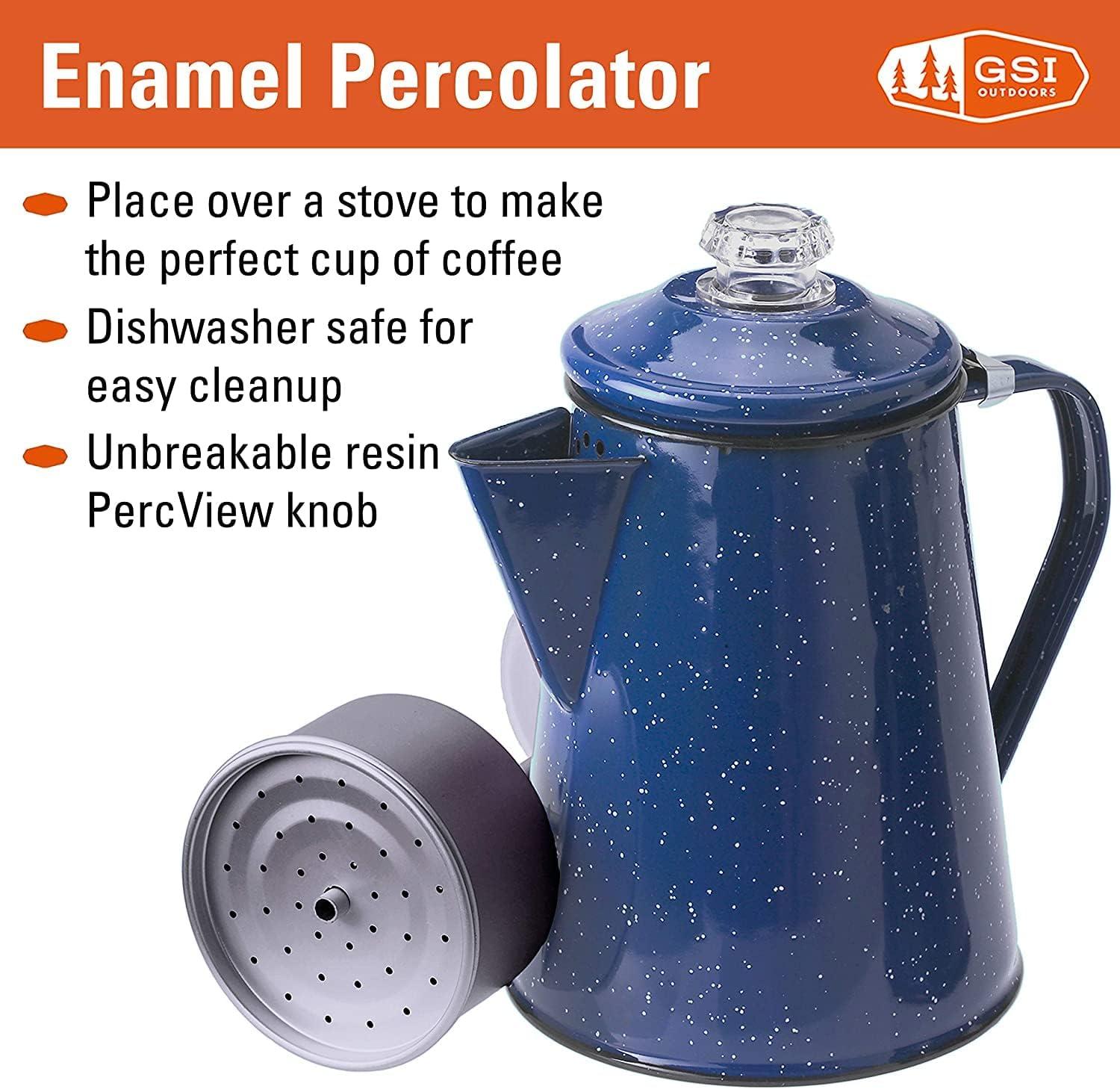 GSI Outdoors Enamelware Percolator Coffee Pot Blue Cup Ideal