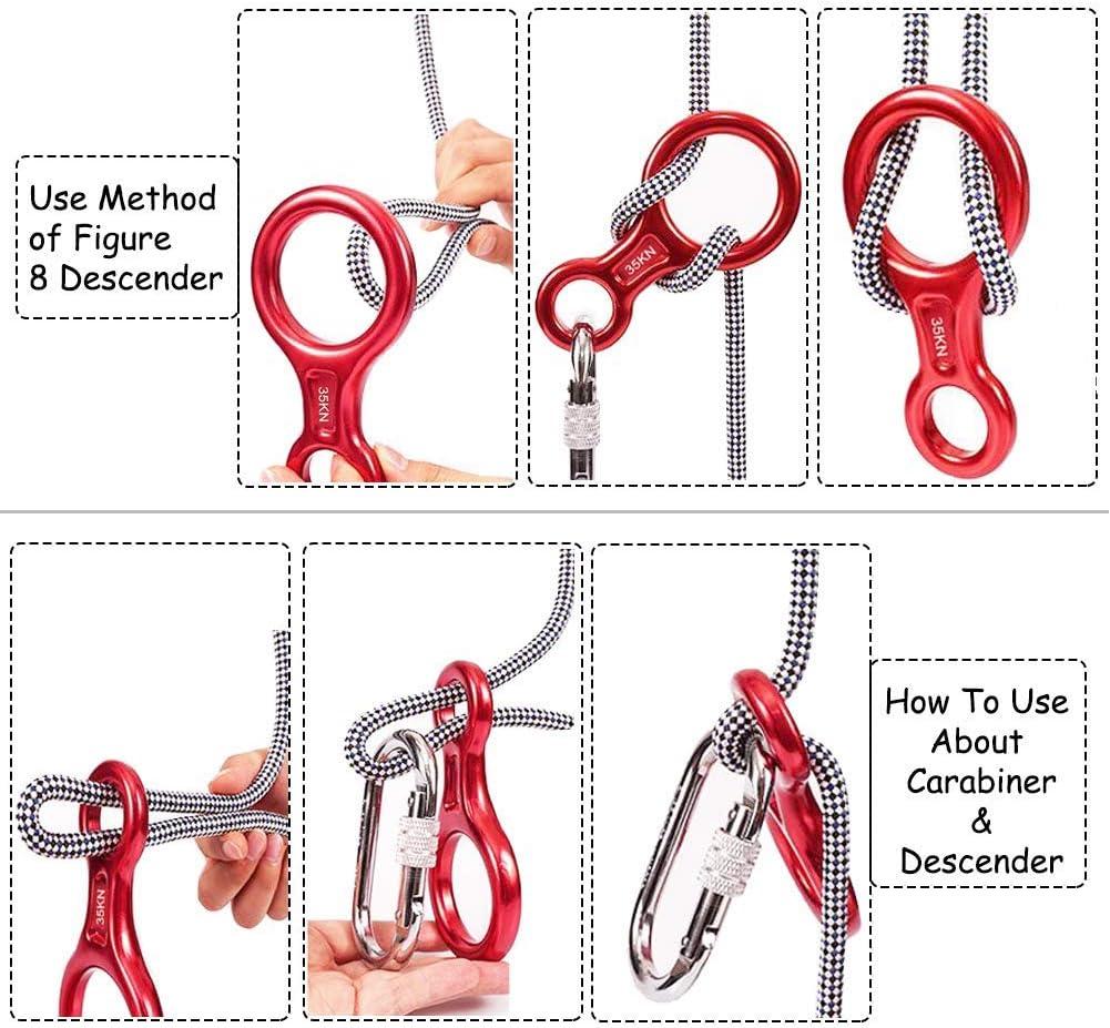 AOKWIT Rescue Figure 8 Descender Climbing Gear Downhill Equipment  35KN/3500kg 7075 Aluminum Alloy Rigging Plate for Climbing Belaying and  Rappeling Device Red
