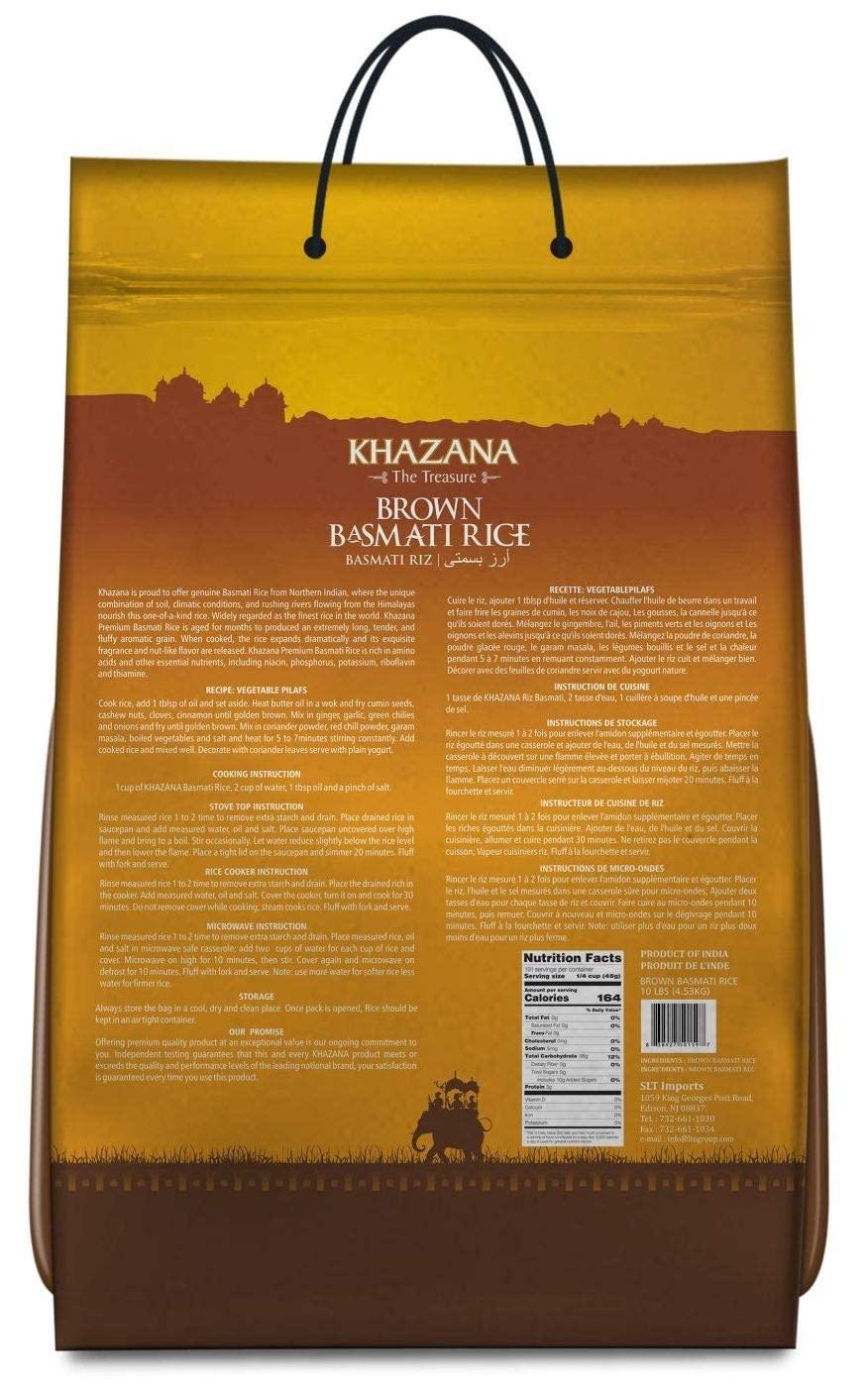 Khazana Premium Brown Basmati Rice 10lb Bag NonGMO, GlutenFree